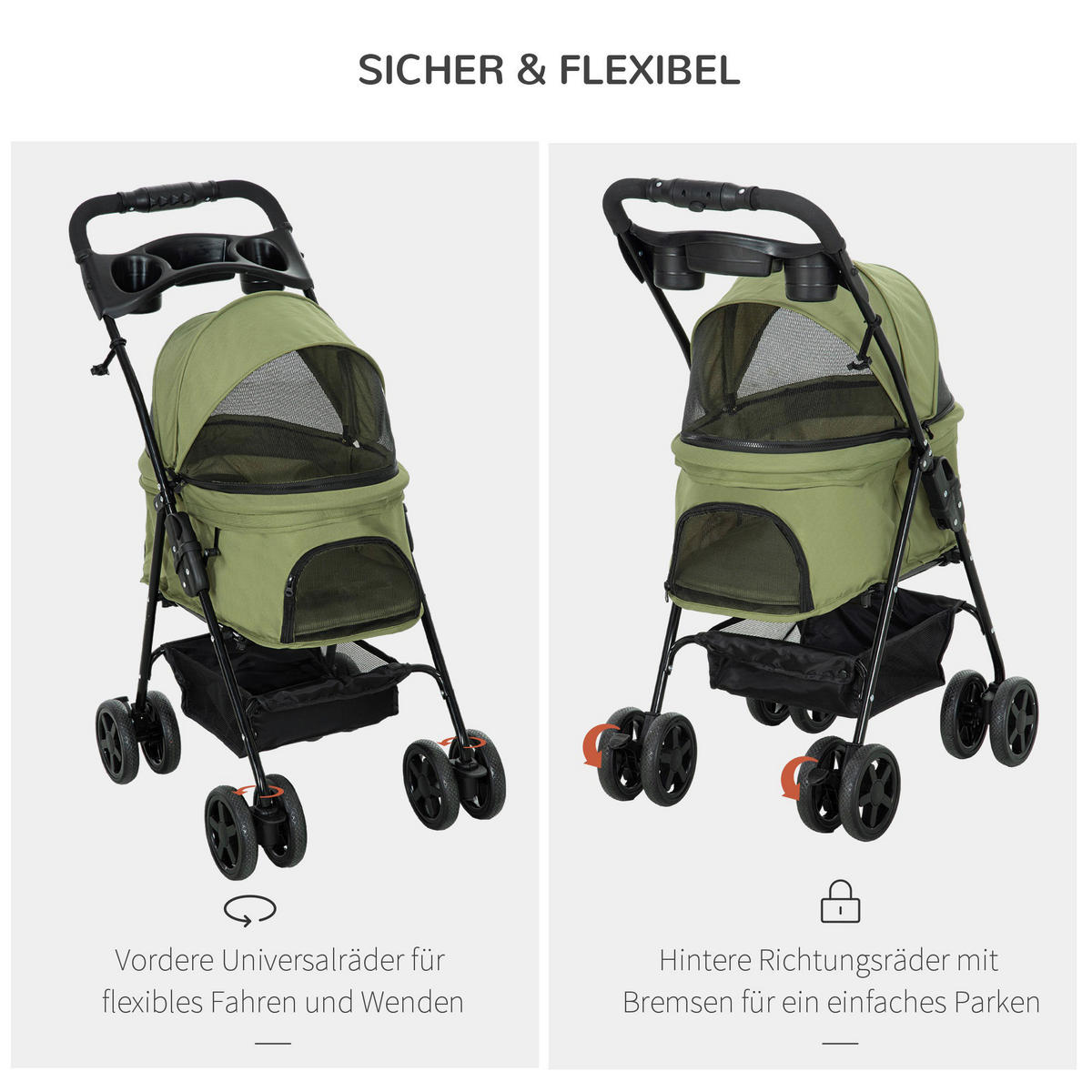 PawHut Hunde-Zubehör dunkelgrün Polyester B/H/L: ca. 45x67x96 cm Hundebuggy - dunkelgrün (96,00/45,00/67,00cm) - PawHut