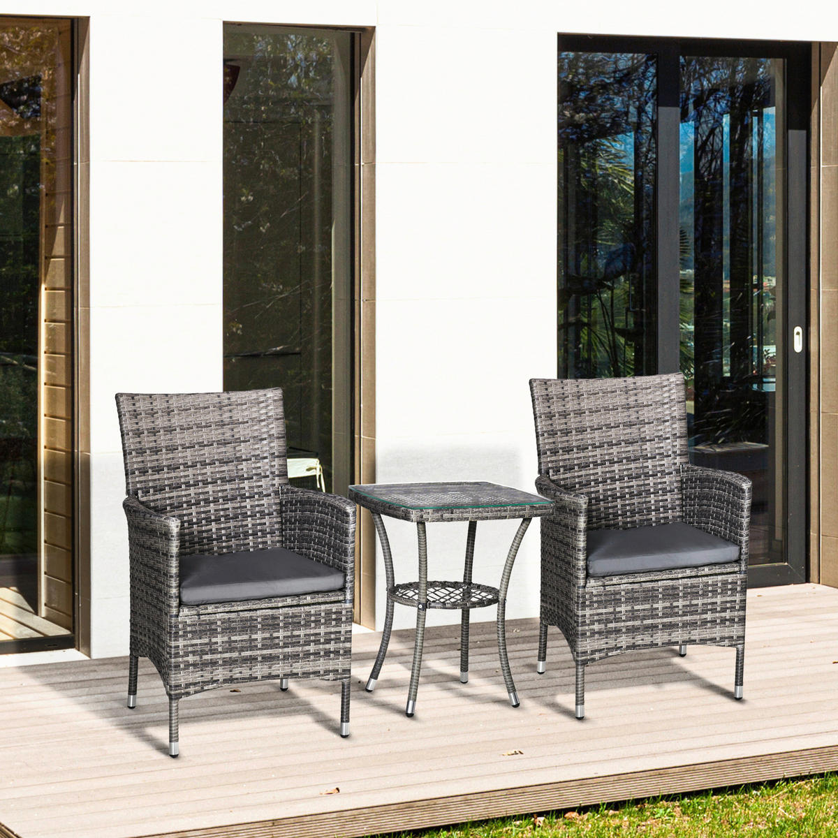 Outsunny Sitzgruppe dunkelgrau Polyrattan B/H/L: ca. 58,5x60x89,5 cm Gartenmöbel-Set - dunkelgrau (89,50/58,50/60,00cm) - Outsunny