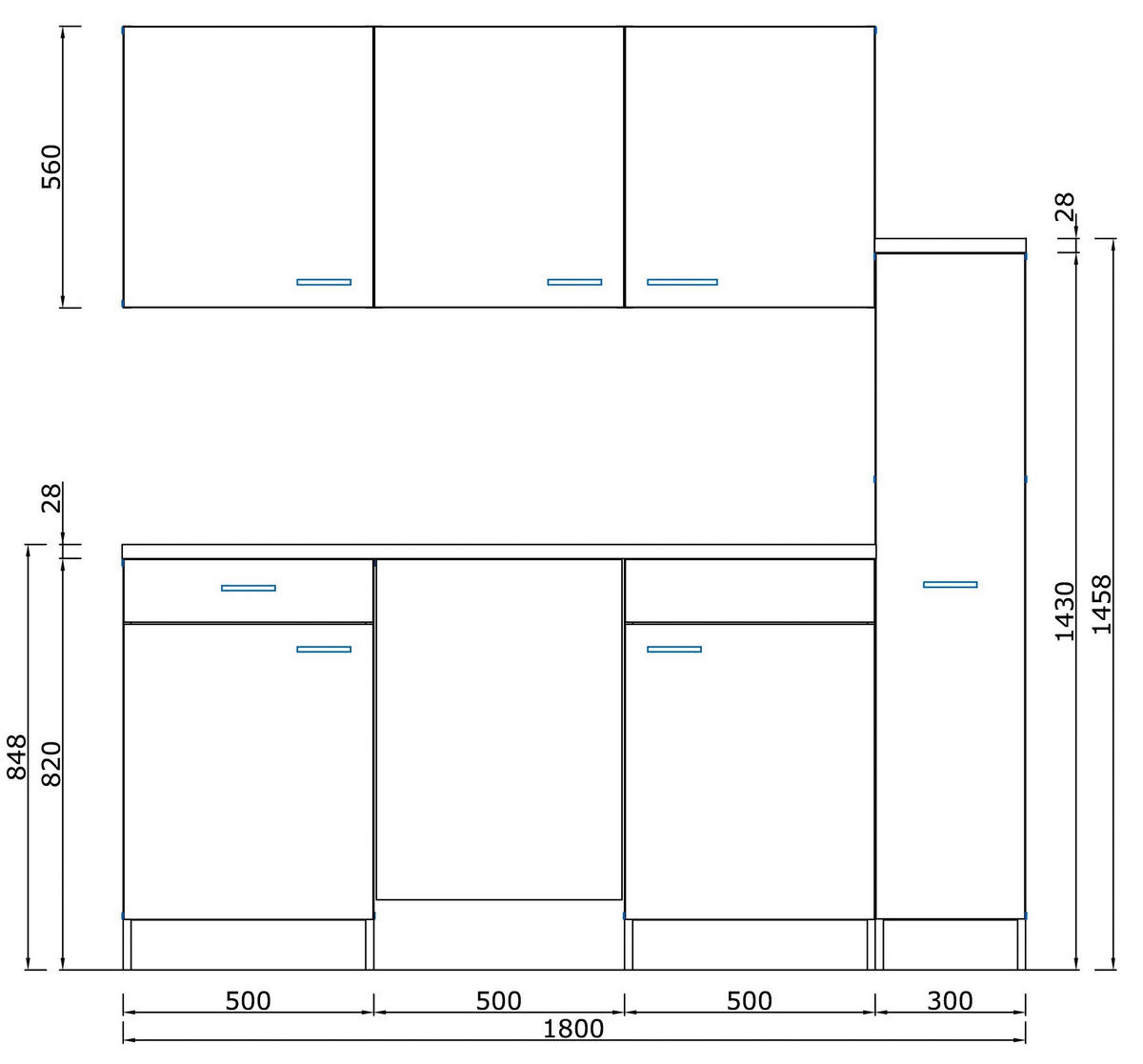 Respekta Küchenblock Economy schwarz matt B/H/T: ca. 180x200x60 cm Economy - Eiche/schwarz (180,00/200,00/60,00cm) - Respekta