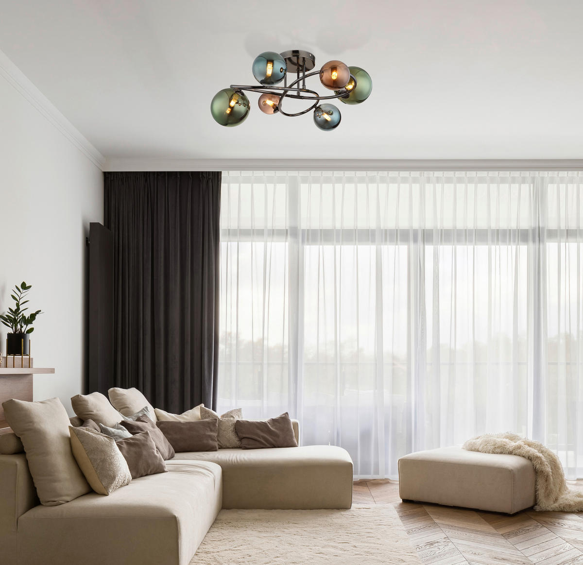 GLOBO Deckenleuchte grau bronze Glas Metall H/D: ca. 25x65 cm 6 Brennstellen Riha - bronze/grau (65,00/25,00cm) - GLOBO