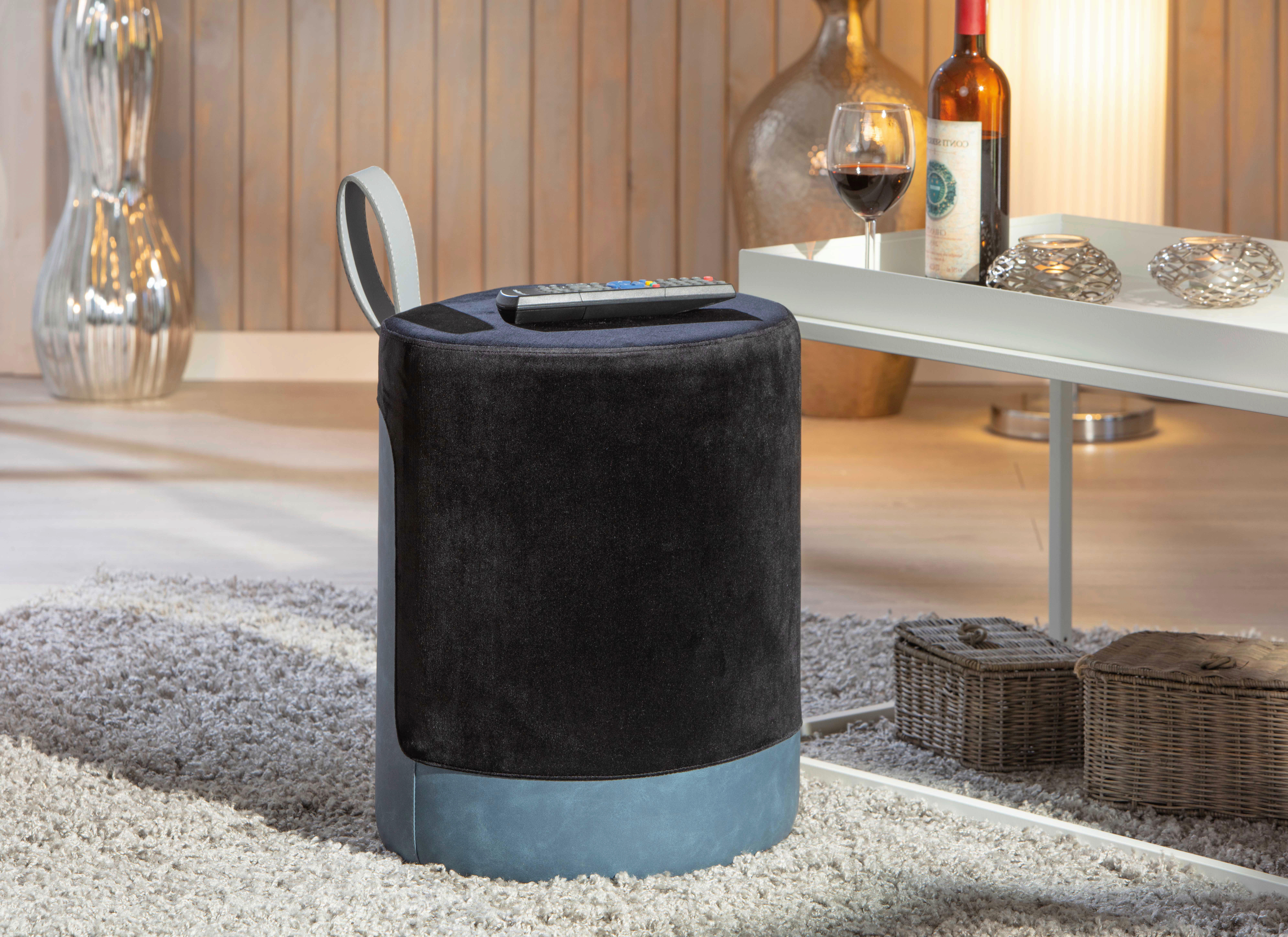 Inter Link Hocker Osame schwarz blau MDF Samtoptik B/H/T: ca. 38x43x33 cm Osame - blau/schwarz (38,00/43,00/33,00cm) - Inter Link
