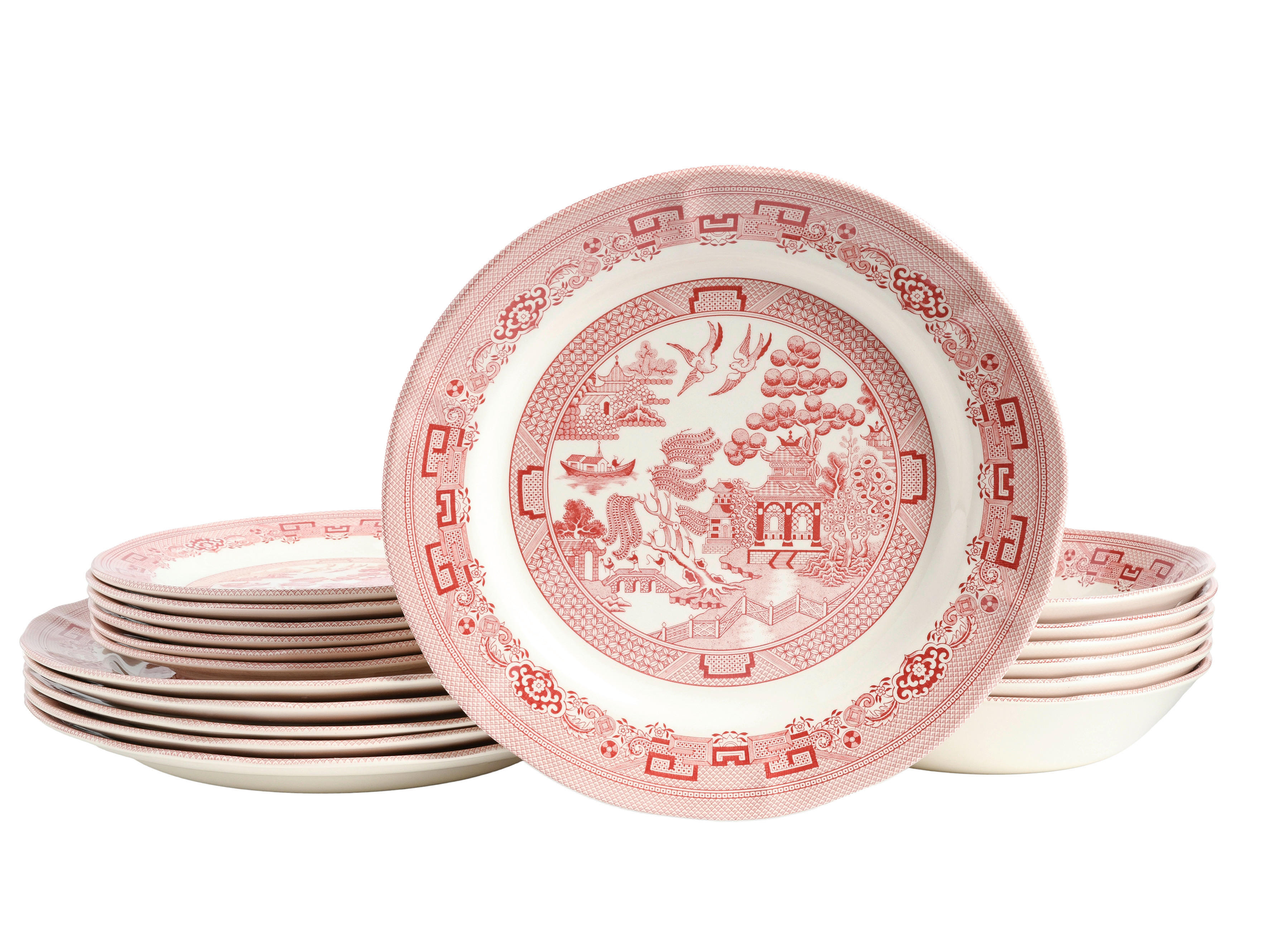 CreaTable Tafelservice China Town rot Steingut 18 tlg. China Town - rot (31,00/30,00/32,00cm) - CreaTable