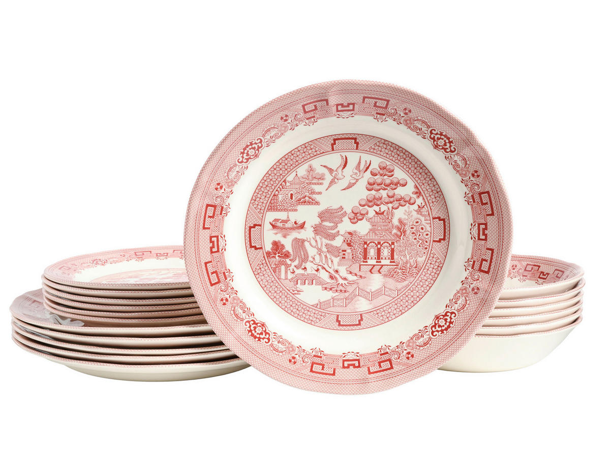 CreaTable Tafelservice China Town rot Steingut 18 tlg. China Town - rot (31,00/30,00/32,00cm) - CreaTable