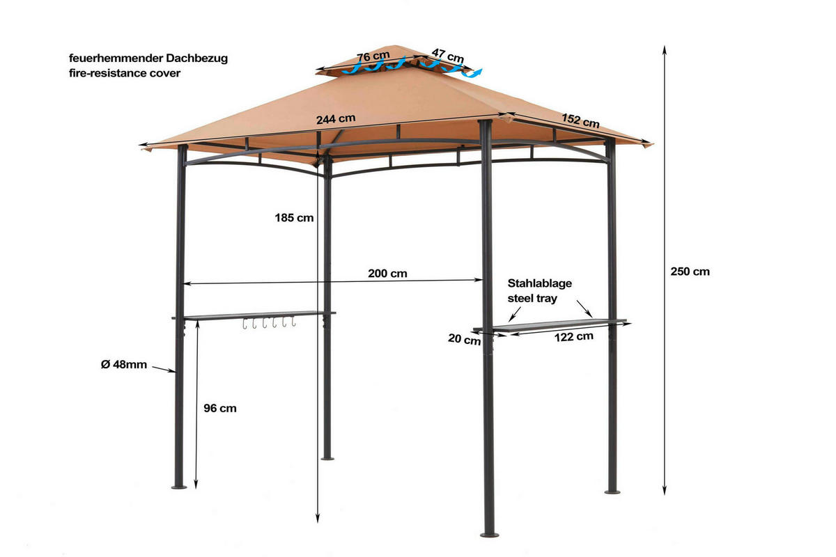Grasekamp Grillpavillon BBQ beige Polyester B/H/L: ca. 152x250x244 cm BBQ - beige/anthrazit (244,00/152,00/250,00cm) - Grasekamp