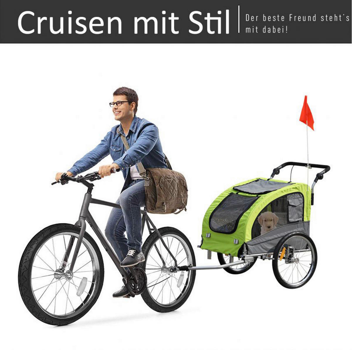 PawHut Fahrradanhänger f. Hunde D00-051 20 Zoll 1 Gänge grün grün B/H/L: ca. 90x110x130 cm Radanhänger f. Hunde D00-051 - grün/grau (130,00/90,00/110,00cm) - PawHut