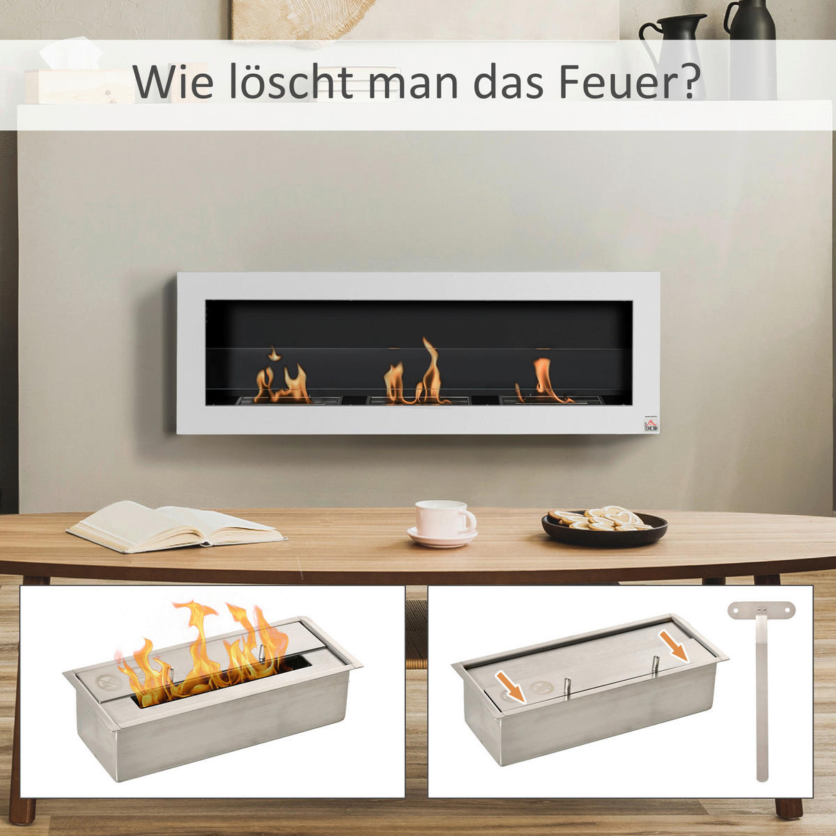HOMCOM Ethanol-Kamin weiß Glas B/H/L: ca. 15x120x40 cm Ethanol-Kamin - weiß (40,00/15,00/120,00cm) - HOMCOM