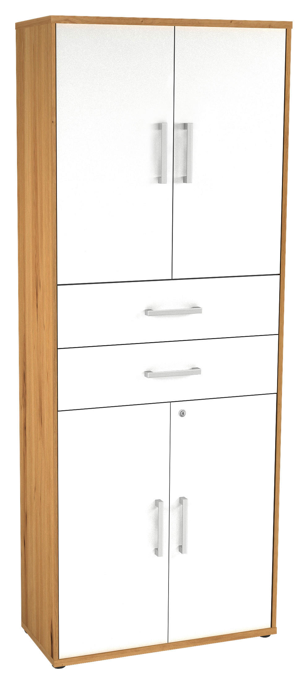 Aktenschrank  Eiche Artisan Nachbildung weiß glänzend B/H/T: ca. 78x202x35,5 cm