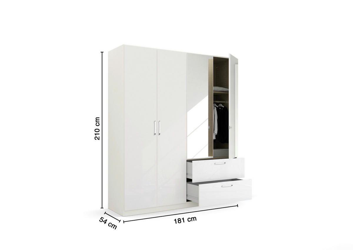 Kleiderschrank Quadra weiß B/H/T: ca. 180x210x54 cm Quadra - weiß (180,00/210,00/54,00cm)