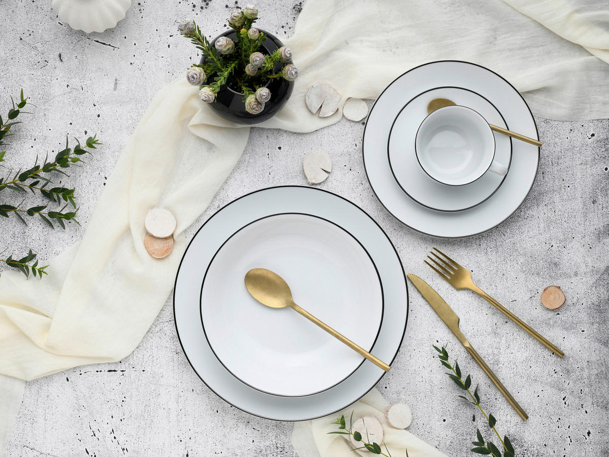 CreaTable Kombiservice Luna Black Line weiß Steinzeug 30 tlg. Luna Black Line - weiß - CreaTable