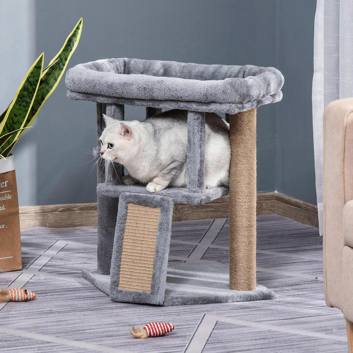 PawHut Katzenbaum hellgrau Polyester B/H/L: ca. 40x57x40 cm Katzenbaum - hellgrau (40,00/40,00/57,00cm) - PawHut