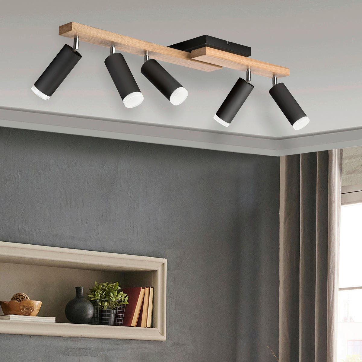 Lamkur Deckenleuchte schwarz Holz B/H/L: ca. 20x23,5x84 cm 5 Brennstellen MATTE - schwarz (84,00/20,00/23,50cm) - Lamkur