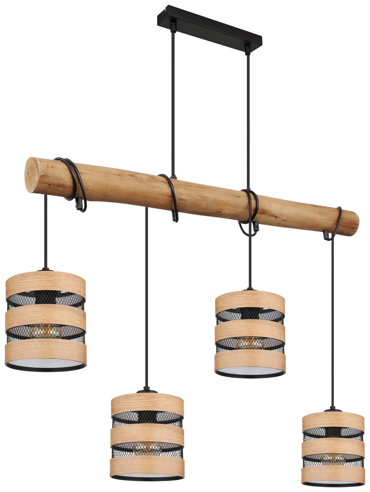 GLOBO Pendelleuchte SOENI 15650-4H natur braun schwarz Holz MDF Metall B/H/L: ca. 15x120x85 cm E27 4 Brennstellen SOENI - braun/natur (85,00/15,00/120,00cm) - GLOBO