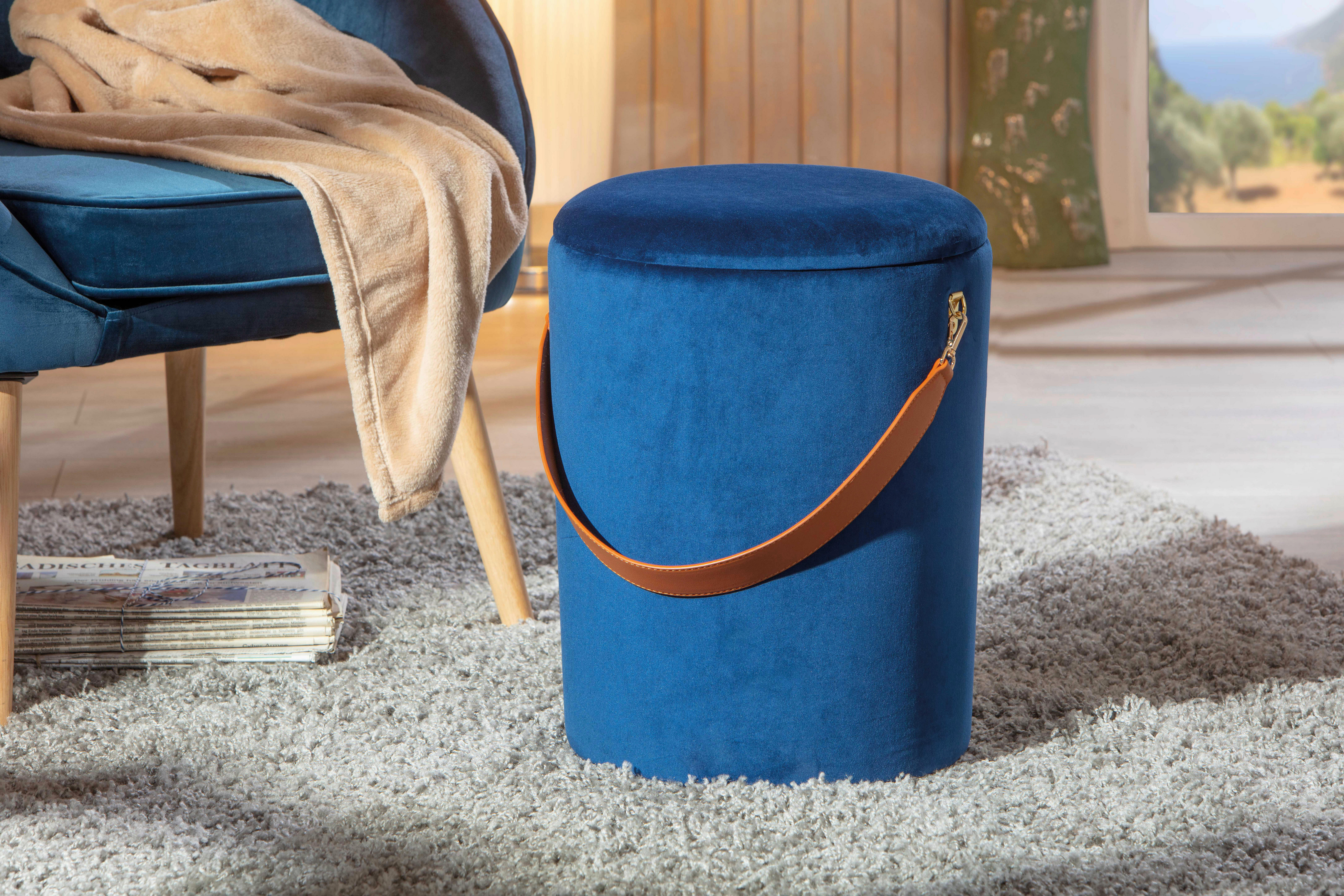 Inter Link Hocker Papua blau MDF Samtoptik B/H/T: ca. 35x45x35 cm Papua - blau (35,00/45,00/35,00cm) - Inter Link