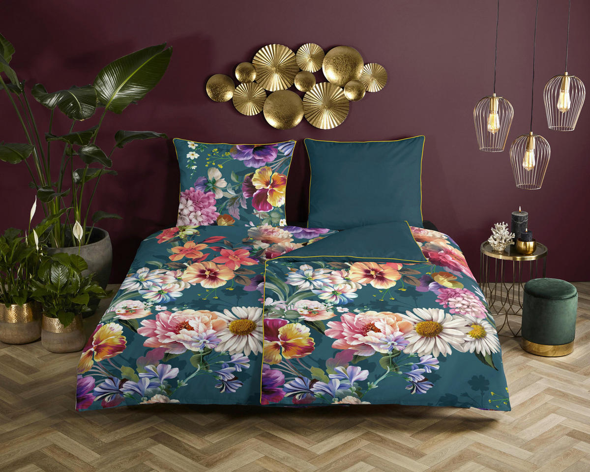 Baumwoll Bettwäsche Novara Satin Novara - petrol (135,00/200,00cm) - Descanso