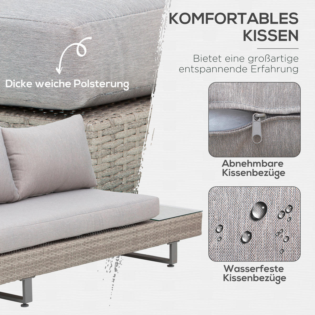 Outsunny Sitzgruppe grau Edelstahl B/H/L: ca. 69x196x59 cm Gartenmöbel-Set - grau (59,00/69,00/196,00cm) - Outsunny