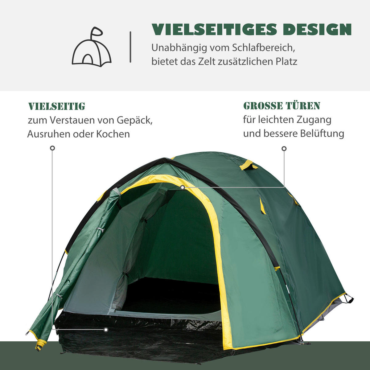 Outsunny Zelt grün Edelstahl B/H/L: ca. 183x325x130 cm Kuppelzelt - gelb/grün (130,00/183,00/325,00cm) - Outsunny