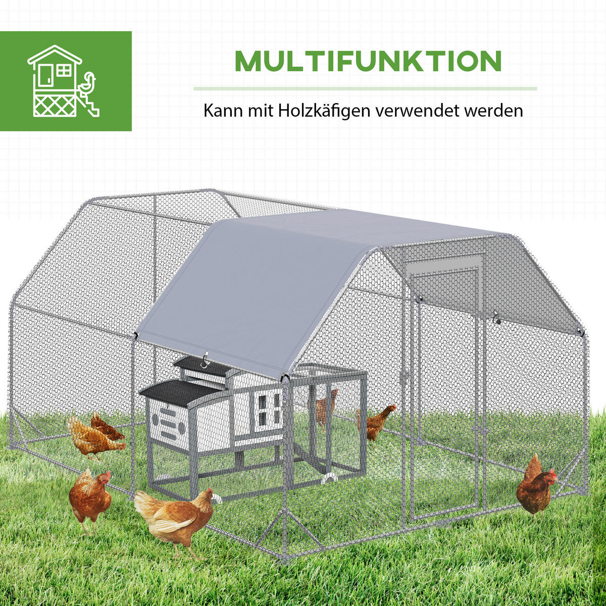 PawHut Stall silber Edelstahl B/H/L: ca. 380x280x195 cm Hühnerstall - silber/grau (195,00/380,00/280,00cm) - PawHut