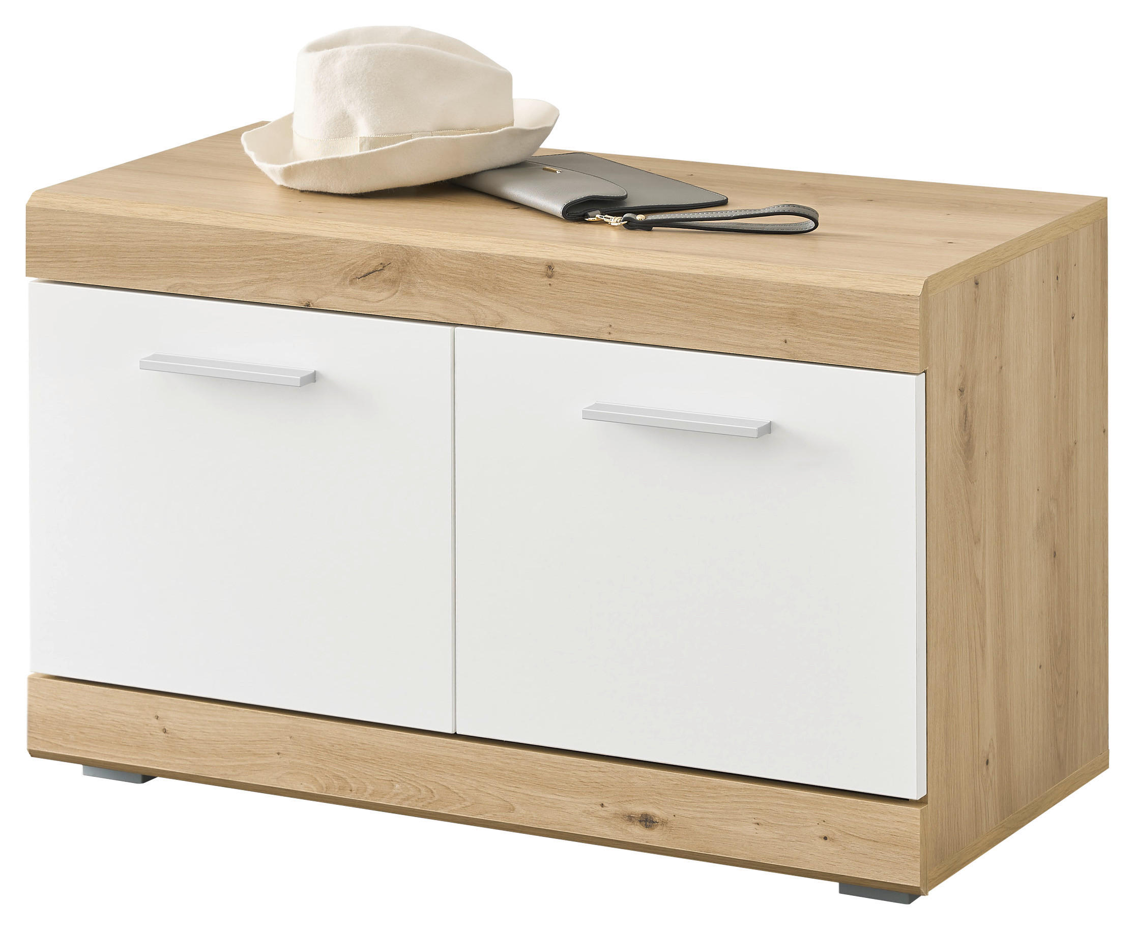 Sitzbank Nola Eiche Artisan Nachbildung weiß Hochglanz B/H/T: ca. 80x49x38 cm Nola - Eiche/weiß (80,00/49,00/38,00cm)