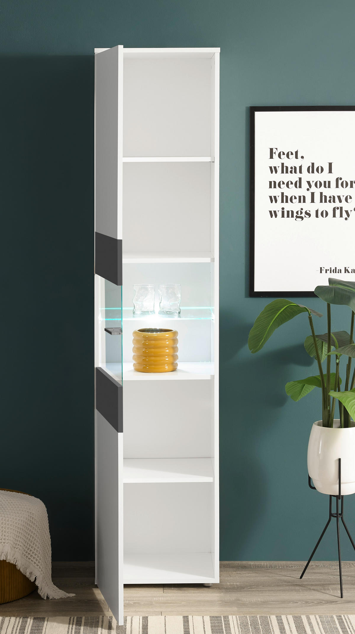 Vitrine Alex weiß Graphit B/H/T: ca. 45x195x37 cm Alex - weiß/Graphit (45,00/195,00/37,00cm)