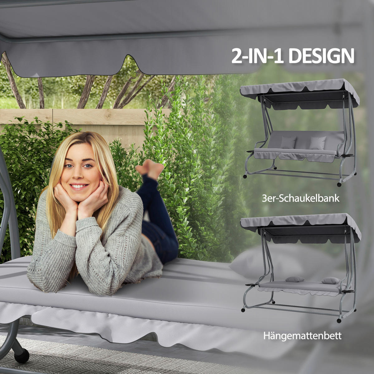 Outsunny Hollywoodschaukel hellgrau Polyester-Mischgewebe B/H/L: ca. 120x164x200 cm Hollywoodschaukel - hellgrau (200,00/120,00/164,00cm) - Outsunny