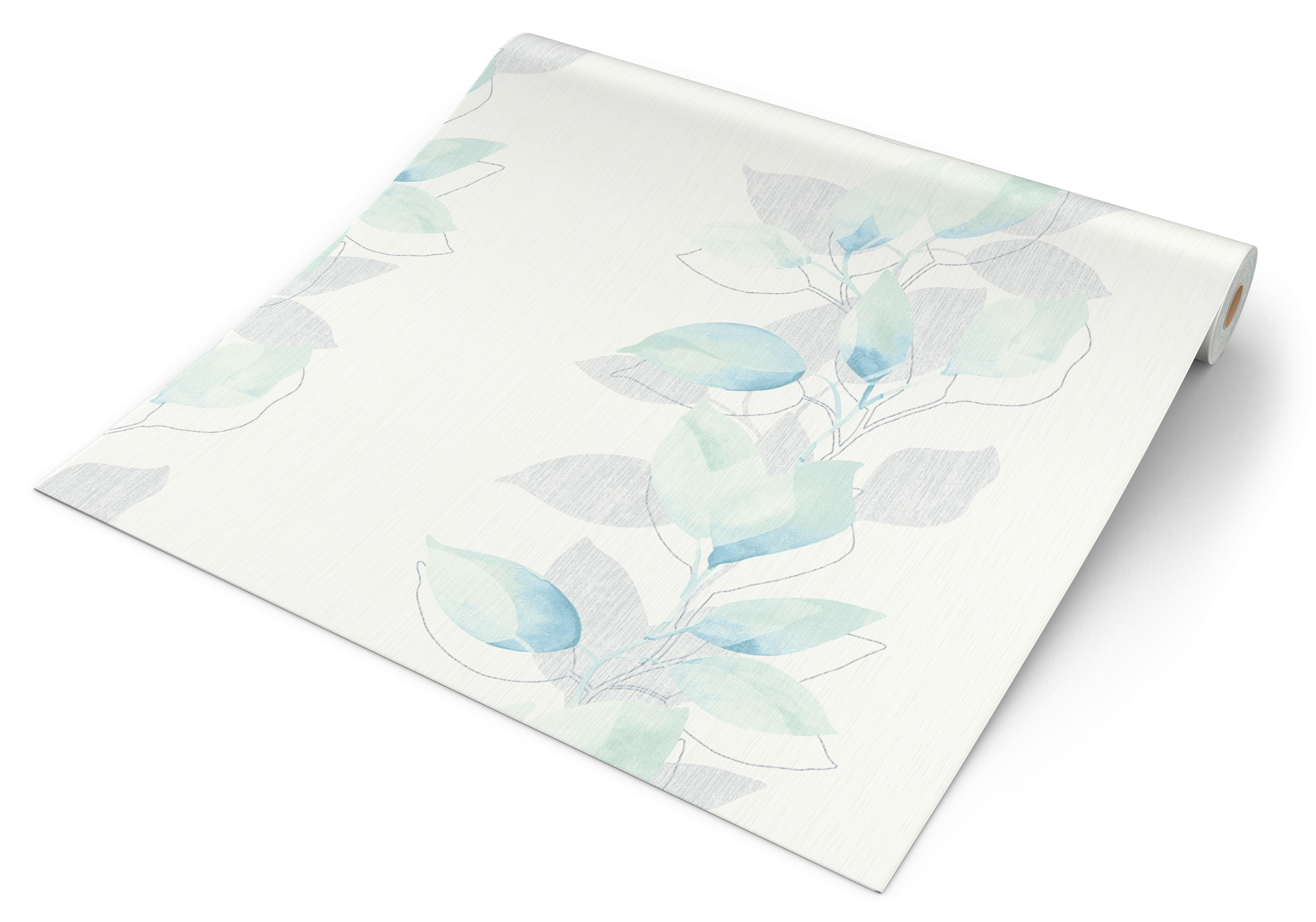 Vliestapete Floral weiß türkis grau B/L: ca. 53x1005 cm