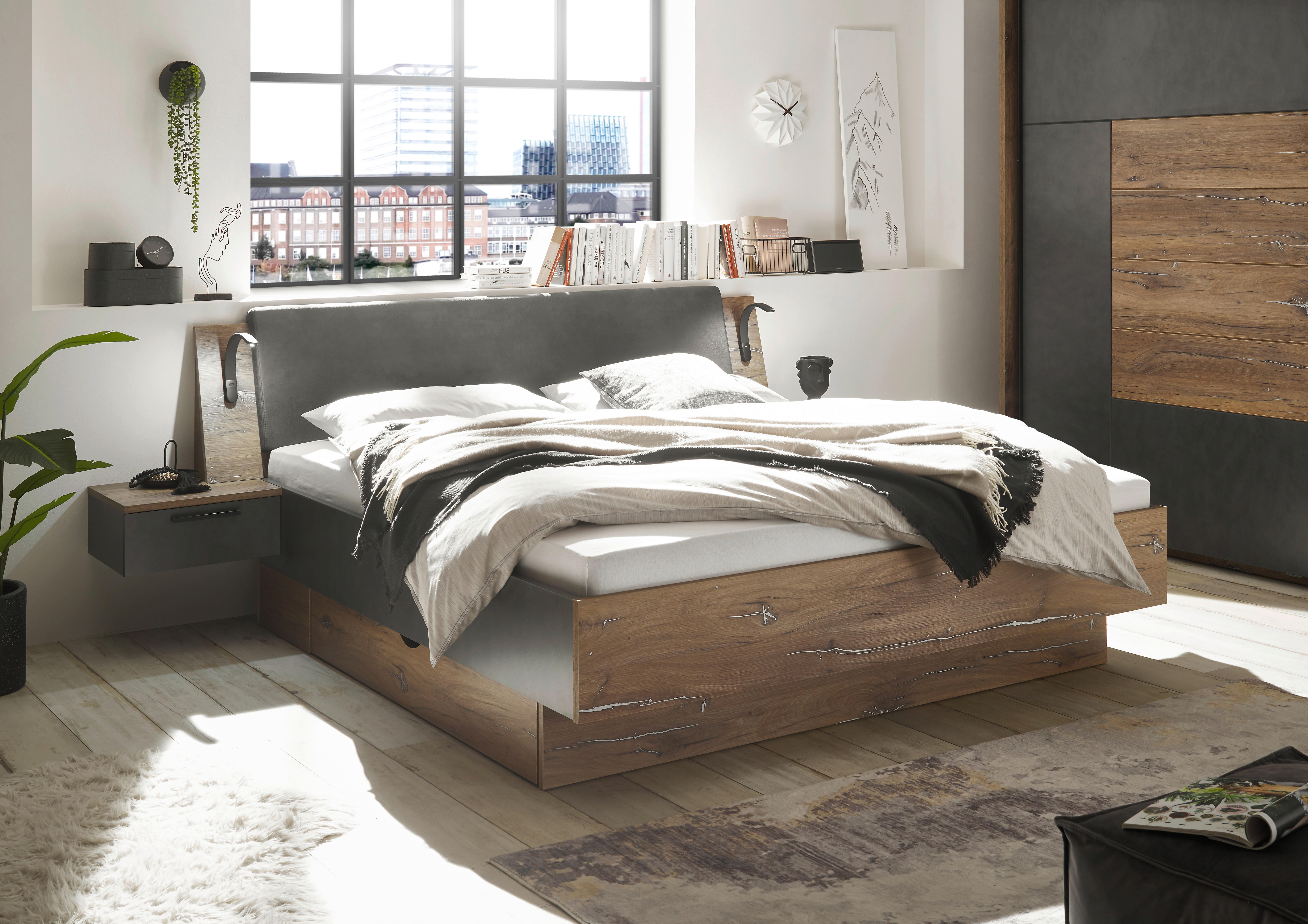 Bettanlage York Oak Flagstaff Nachbildung Matera Optik B/H/T: ca. 278x102x217 cm Liegefläche B/L: ca. 180x200 cm York - Oak (278,00/102,00/217,00cm)