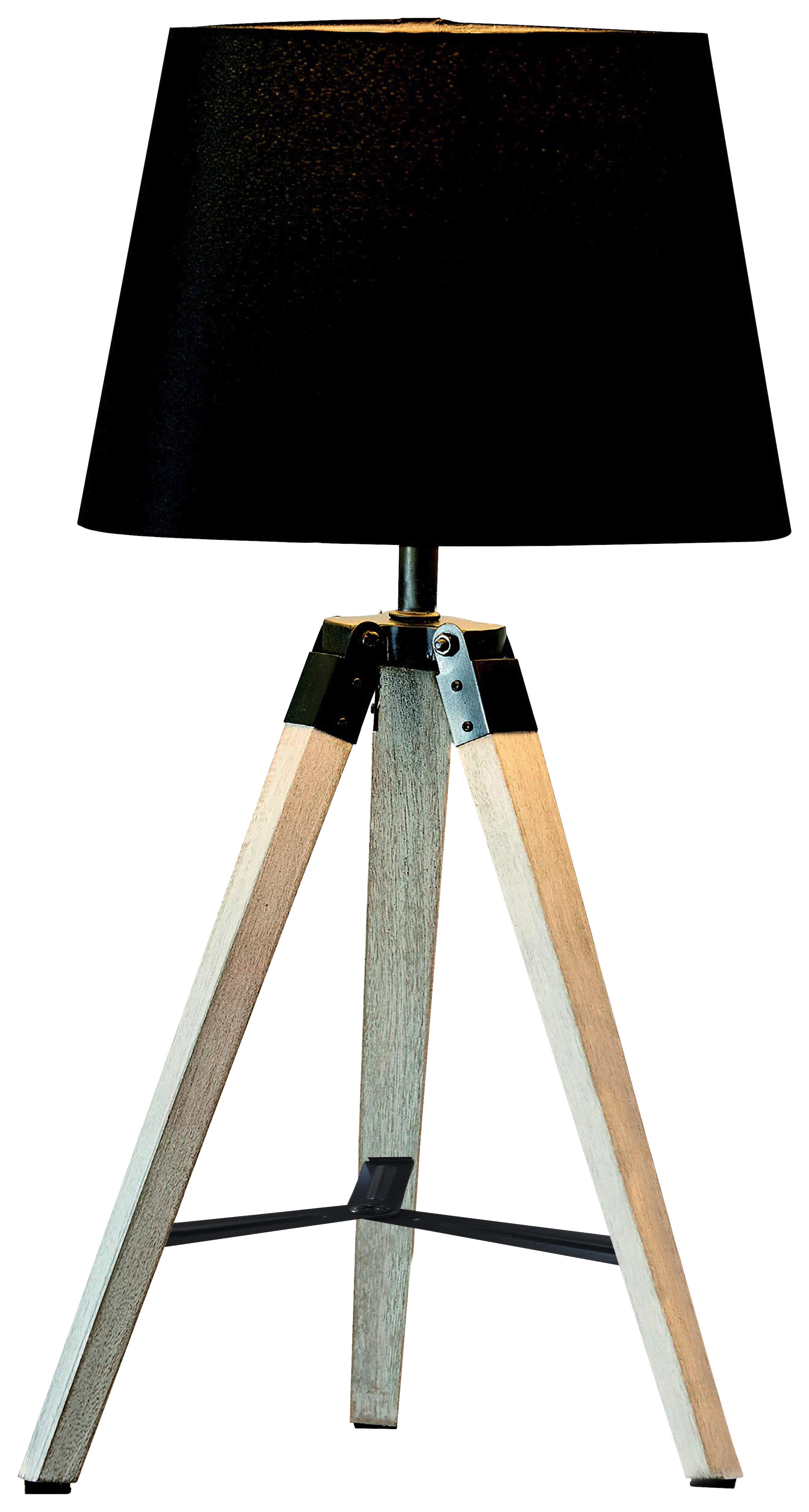 Hölscher Leuchten Tischleuchte 205 410 Schwarz Holz Stoff Metall H/d: Ca. 50x24 Cm E27 1 Brennstellen Tischleuchte_dreibein - schwarz (24,00/50,00cm)