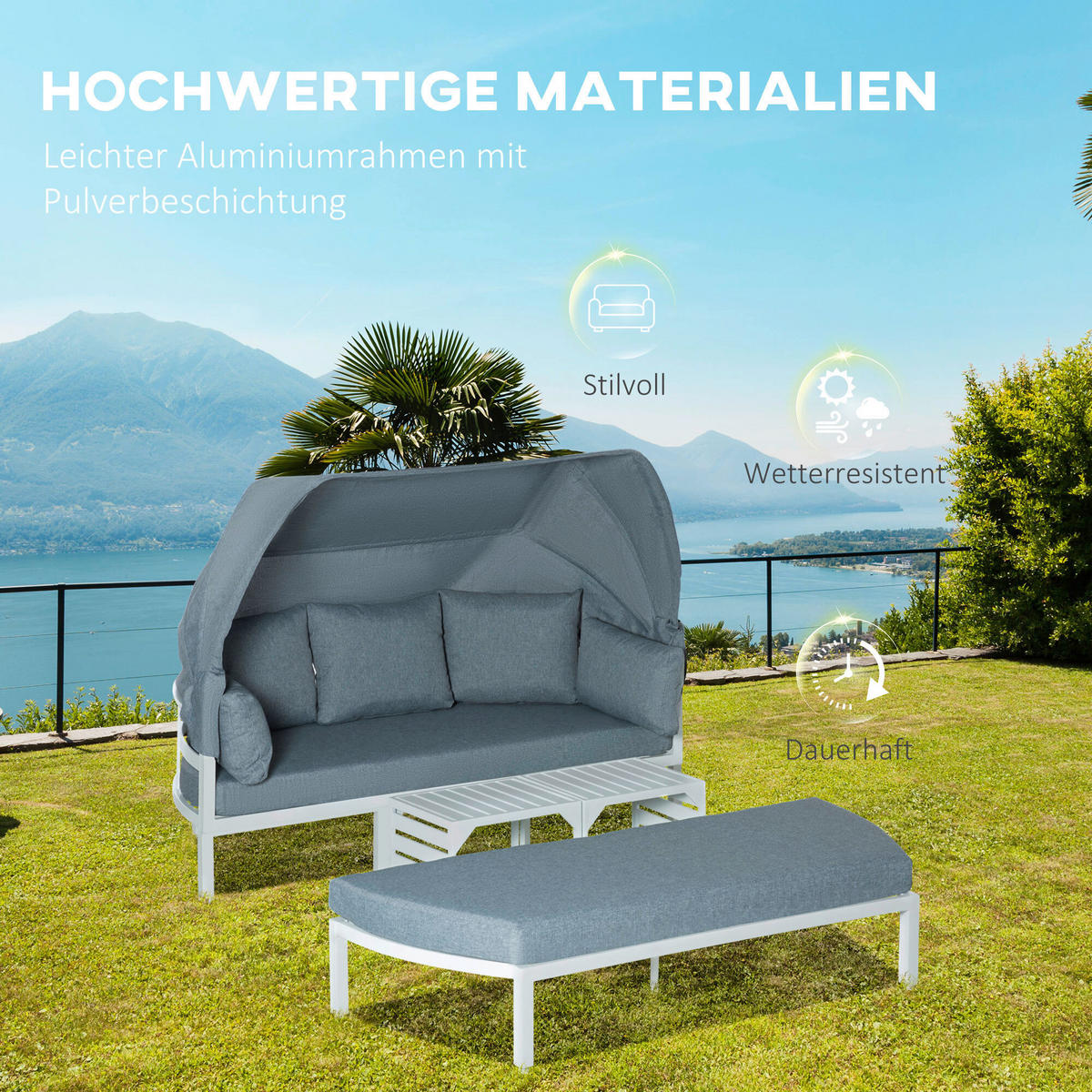 Outsunny Lounge-Sofaset weiß Aluminium B/T: ca. 180x71 cm Lounge-Sofaset - weiß/grau (180,00/71,00cm) - Outsunny