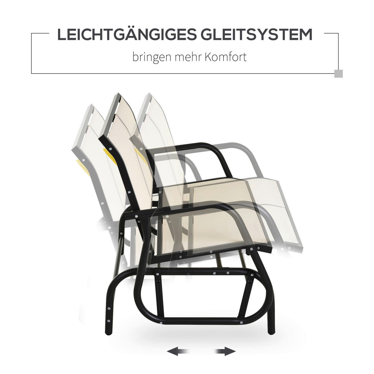Outsunny Sitzbank schwarz Metall B/H/L: ca. 70x85x120 cm Sitzbank - beige/schwarz (120,00/70,00/85,00cm) - Outsunny