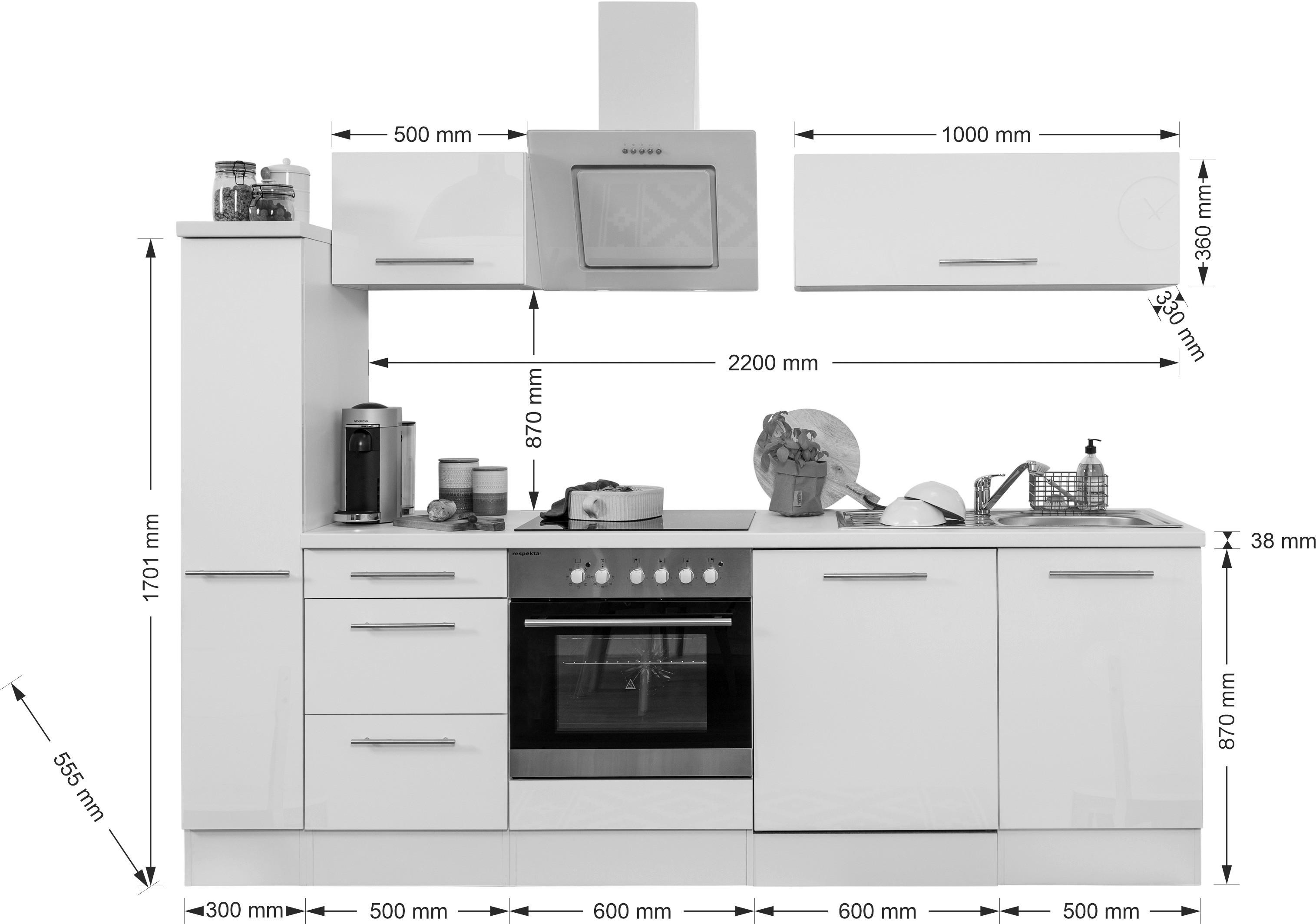 Thumbnail - Respekta Küchenblock Amanda schwarz Hochglanz B/H/T: ca. 250x200x60 cm