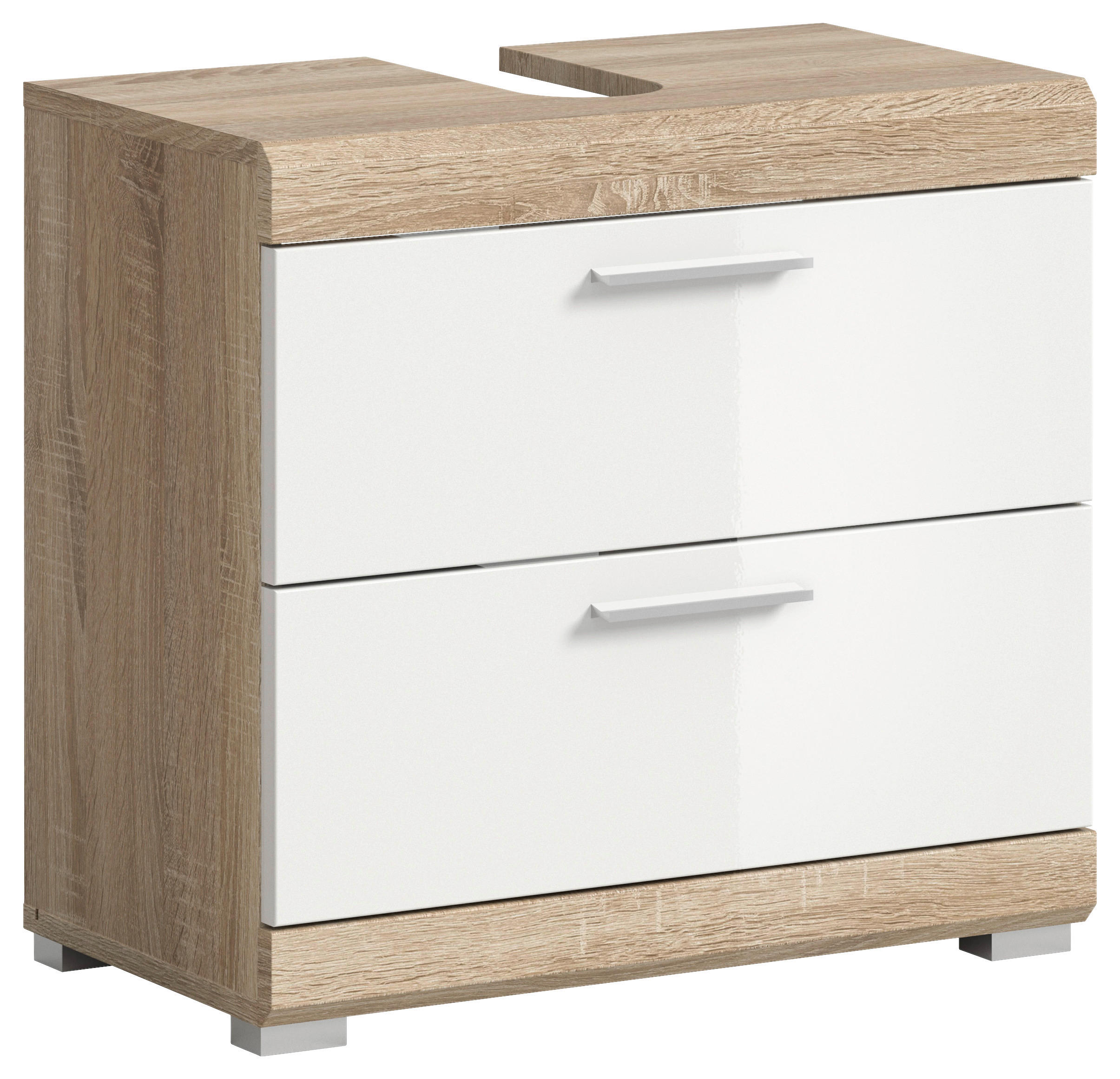Waschbeckenunterschrank Lambada Eiche Sonoma Nachbildung weiß Hochglanz B/H/T: ca. 60x56x37 cm Lambada - Eiche/weiß (60,00/56,00/37,00cm) - xonox.home