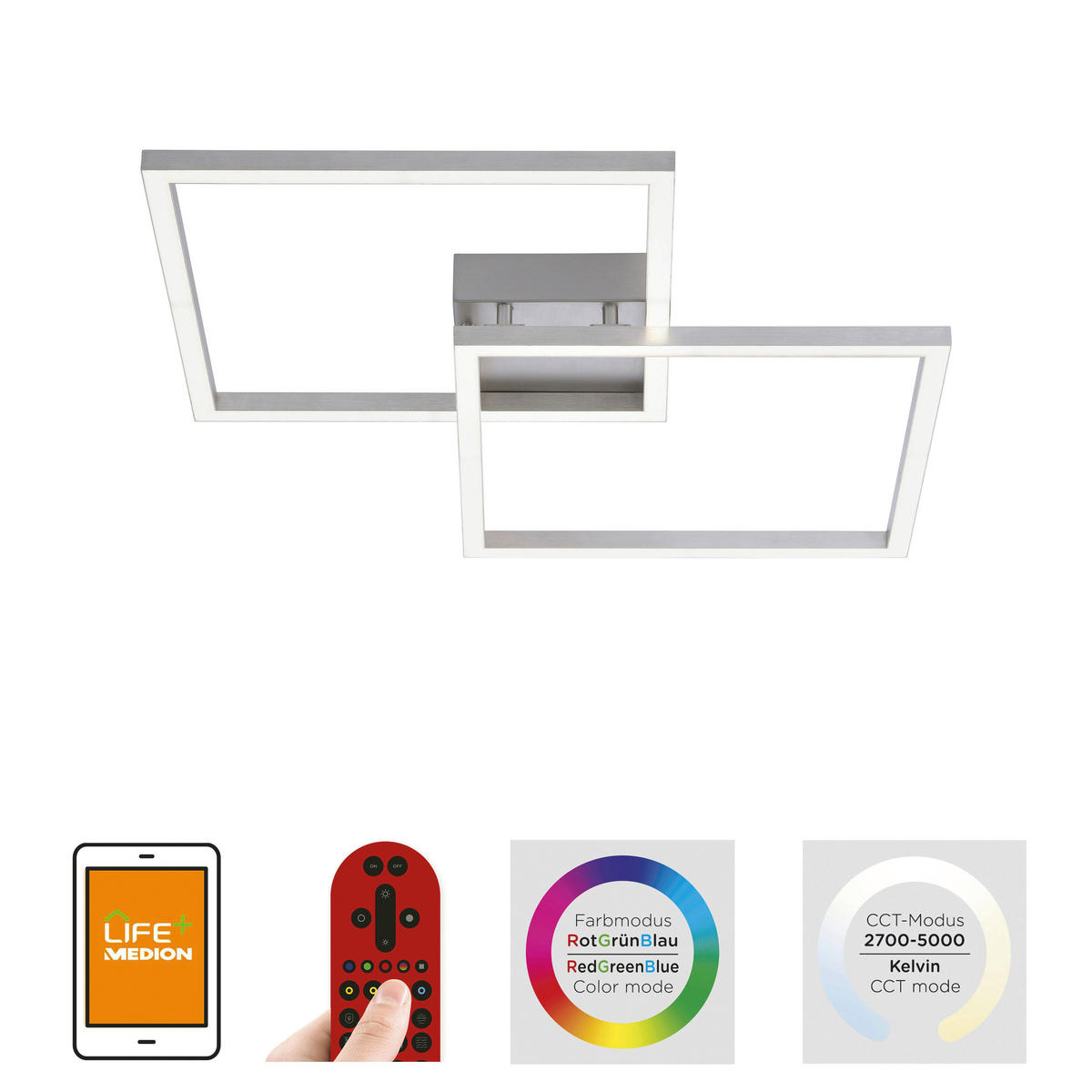 Just Light Smarte Deckenleuchte 16429-55 B/H/L: ca. 63x8,5x63 cm 1 Brennstellen LED-Deckenleuchte_Maxi - (63,00/63,00/8,50cm) - Just Light