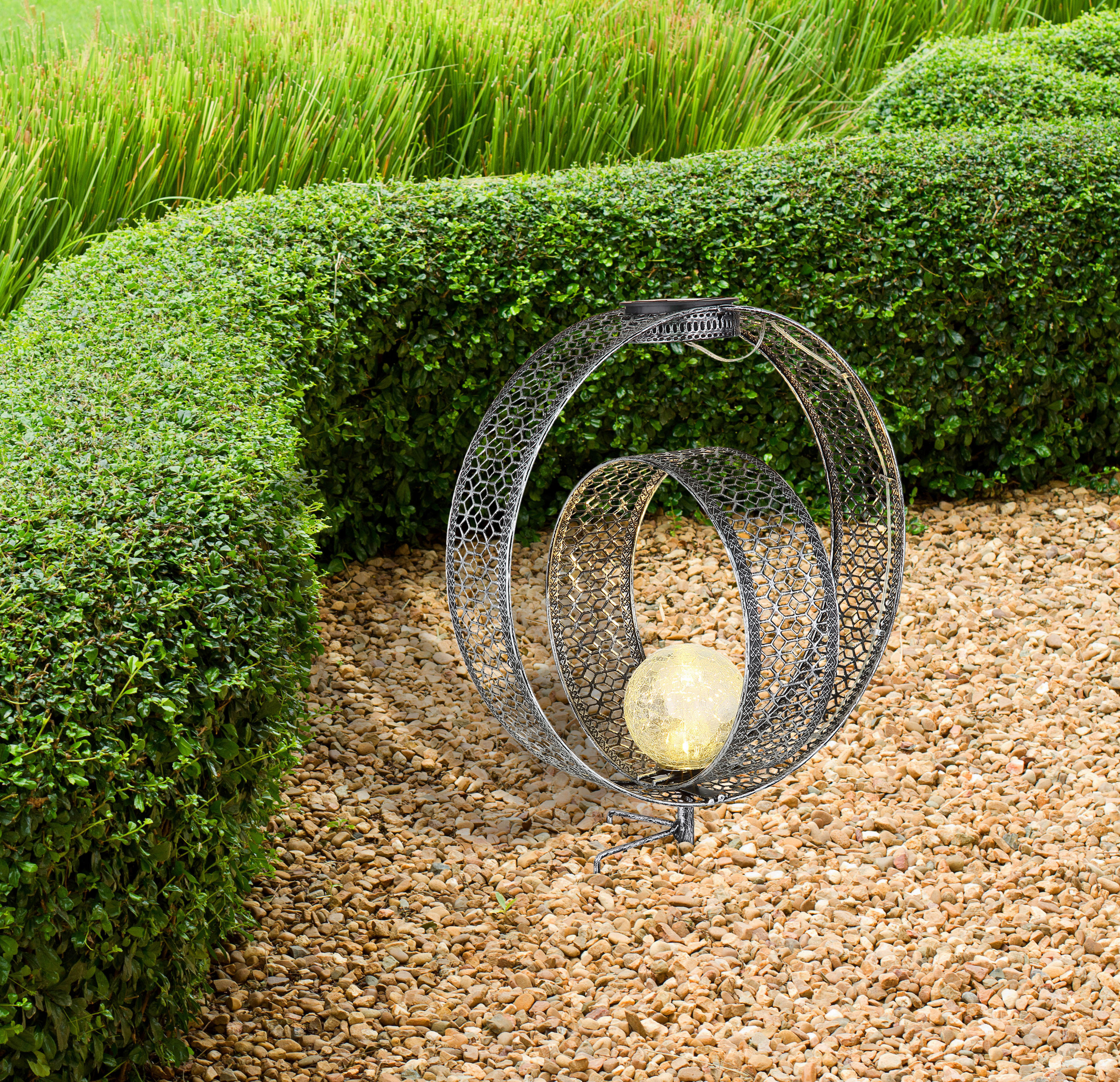 Thumbnail - LED-Solarleuchte silber Metall B/H/T: ca. 20x42x30 cm