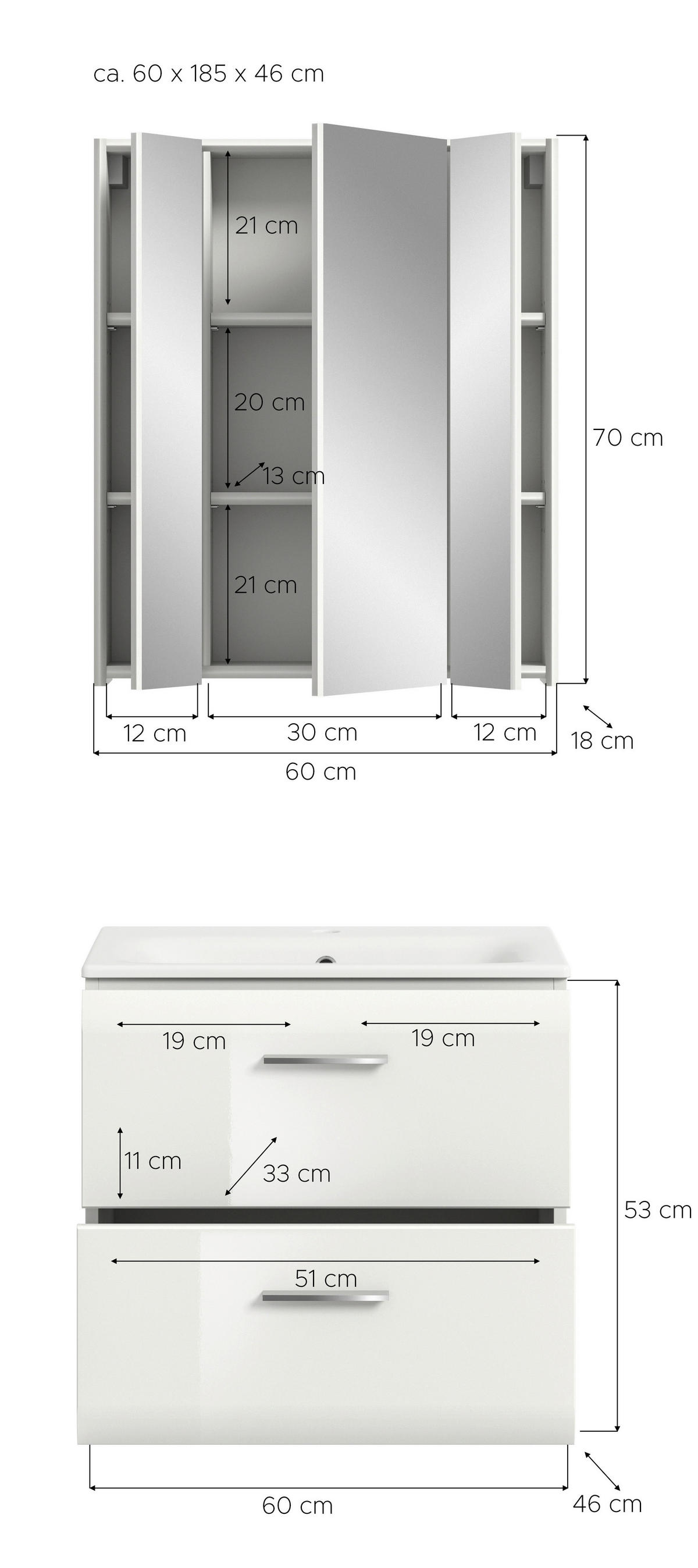 Badezimmer-Set Ice weiß weiß Hochglanz B/H/T: ca. 60x185x46 cm Ice - weiß (60,00/185,00/46,00cm) - xonox.home