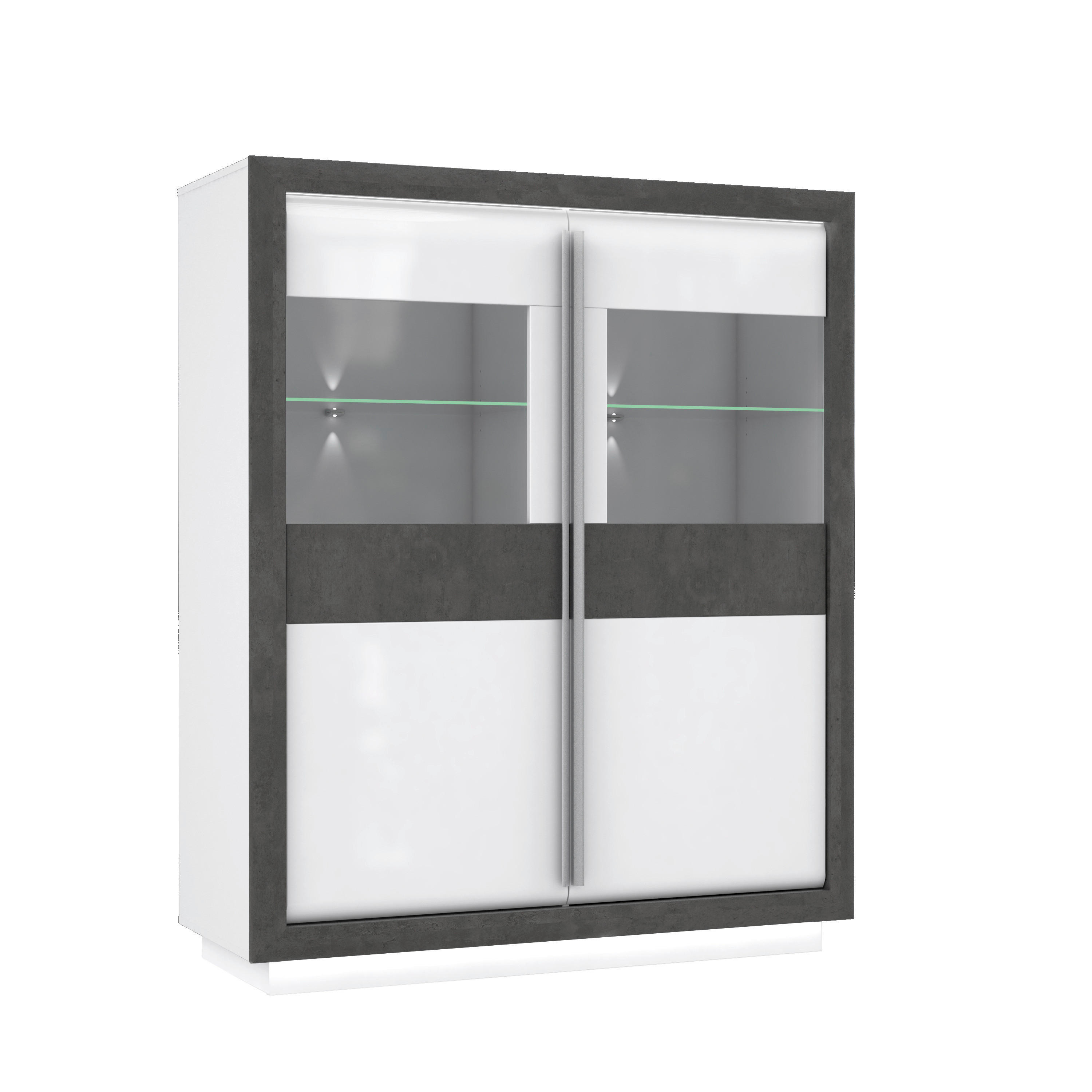 Highboard  weiß Hochglanz Beton dunkel Optik B/H/T: ca. 133x162x53 cm Canne_Highboard CQNV622B-C662 - weiß/Alu (133,00/162,00/53,00cm)