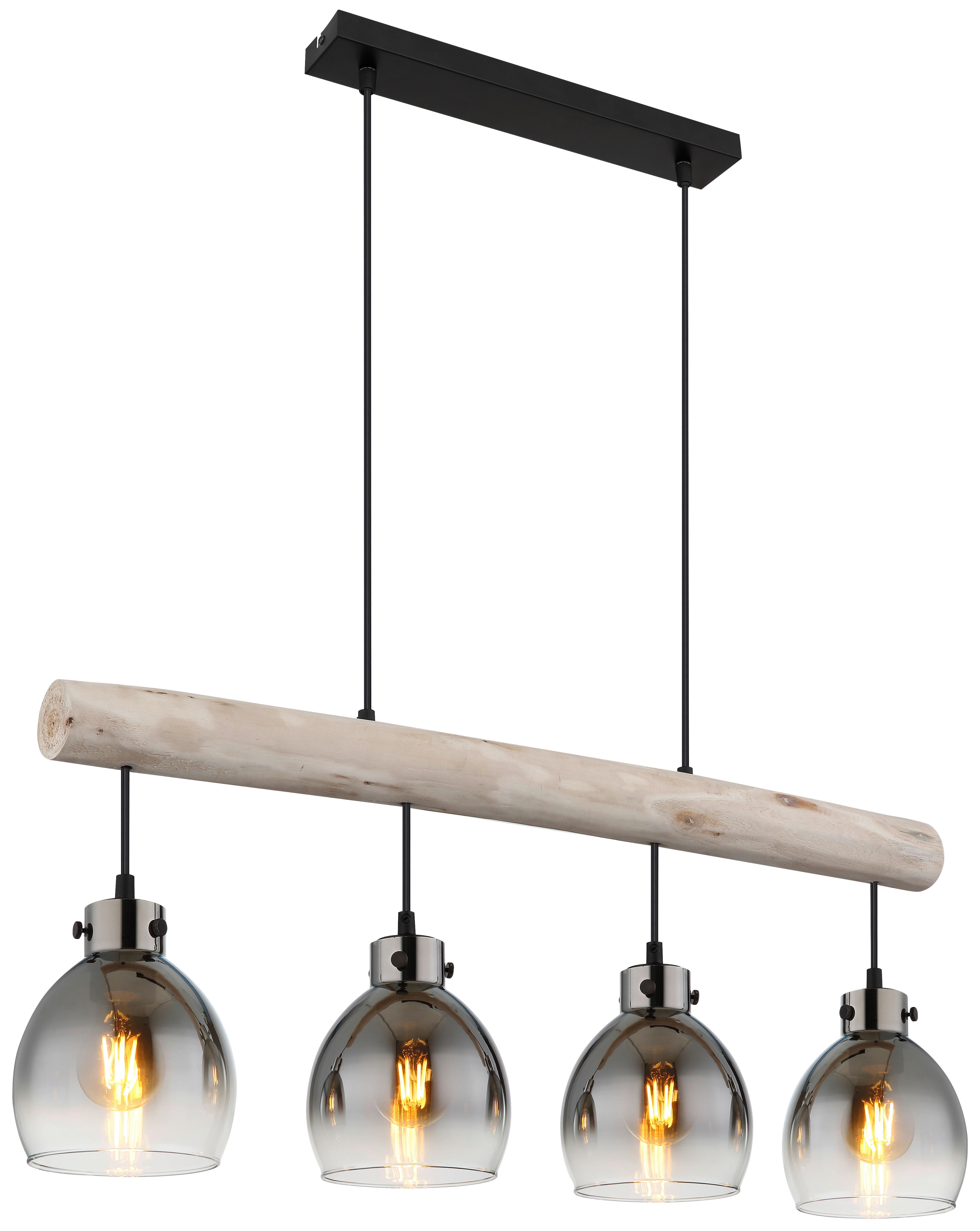GLOBO Pendelleuchte Rauch natur schwarz Holz Glas Metall B/H/T: ca. 15x140x82,5 cm E27 4 Brennstellen RYAN - natur/schwarz (15,00/140,00/82,50cm) - GLOBO