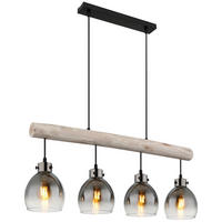 GLOBO Pendelleuchte Rauch natur schwarz Holz Glas Metall B/H/T: ca. 15x140x82,5 cm E27 4 Brennstellen RYAN - natur/schwarz (15,00/140,00/82,50cm) - GLOBO