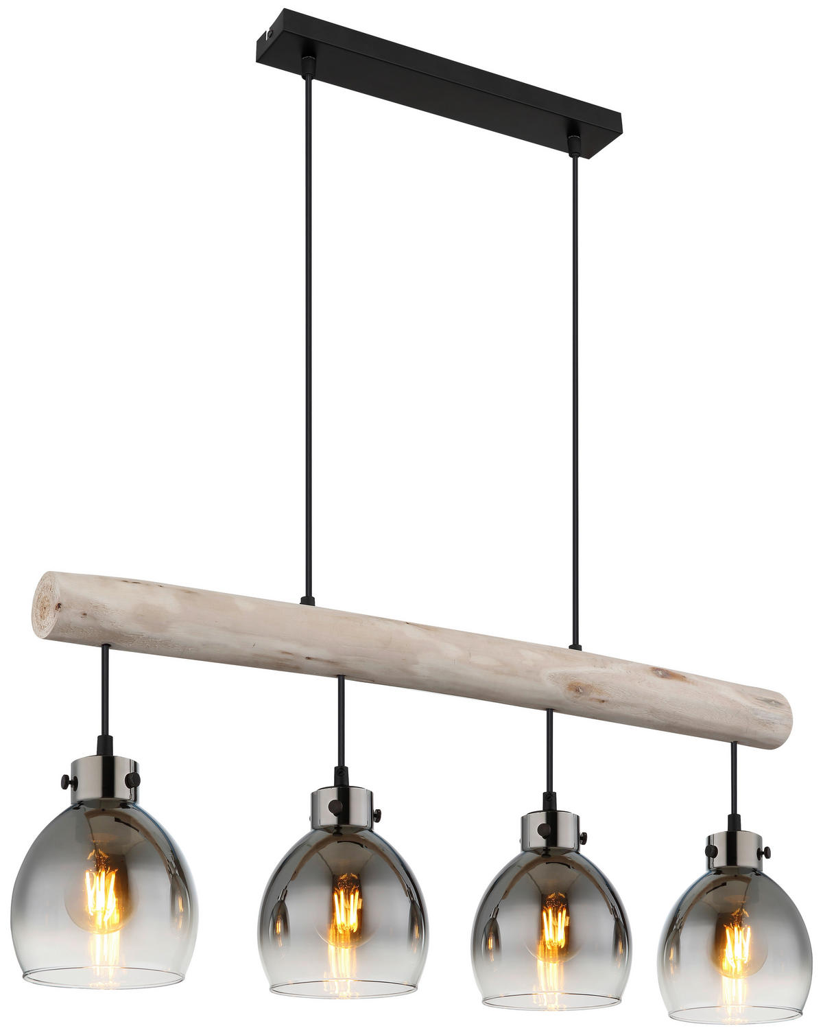 GLOBO Pendelleuchte Rauch natur schwarz Holz Glas Metall B/H/T: ca. 15x140x82,5 cm E27 4 Brennstellen RYAN - natur/schwarz (15,00/140,00/82,50cm) - GLOBO