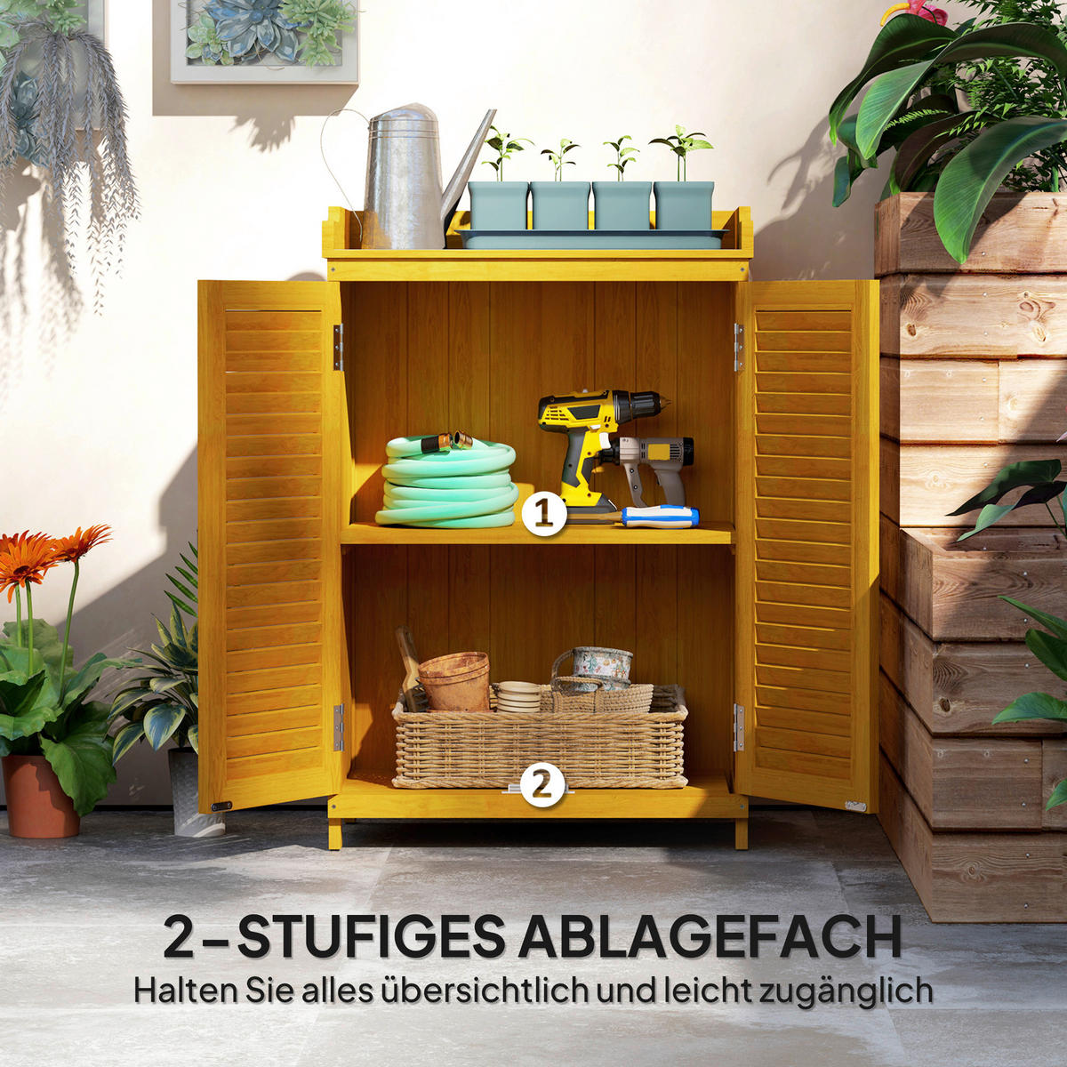 Outsunny Gartenschrank gelb Metall B/H/L: ca. 40x98,5x65,5 cm Gartenschrank - gelb (65,50/40,00/98,50cm) - Outsunny