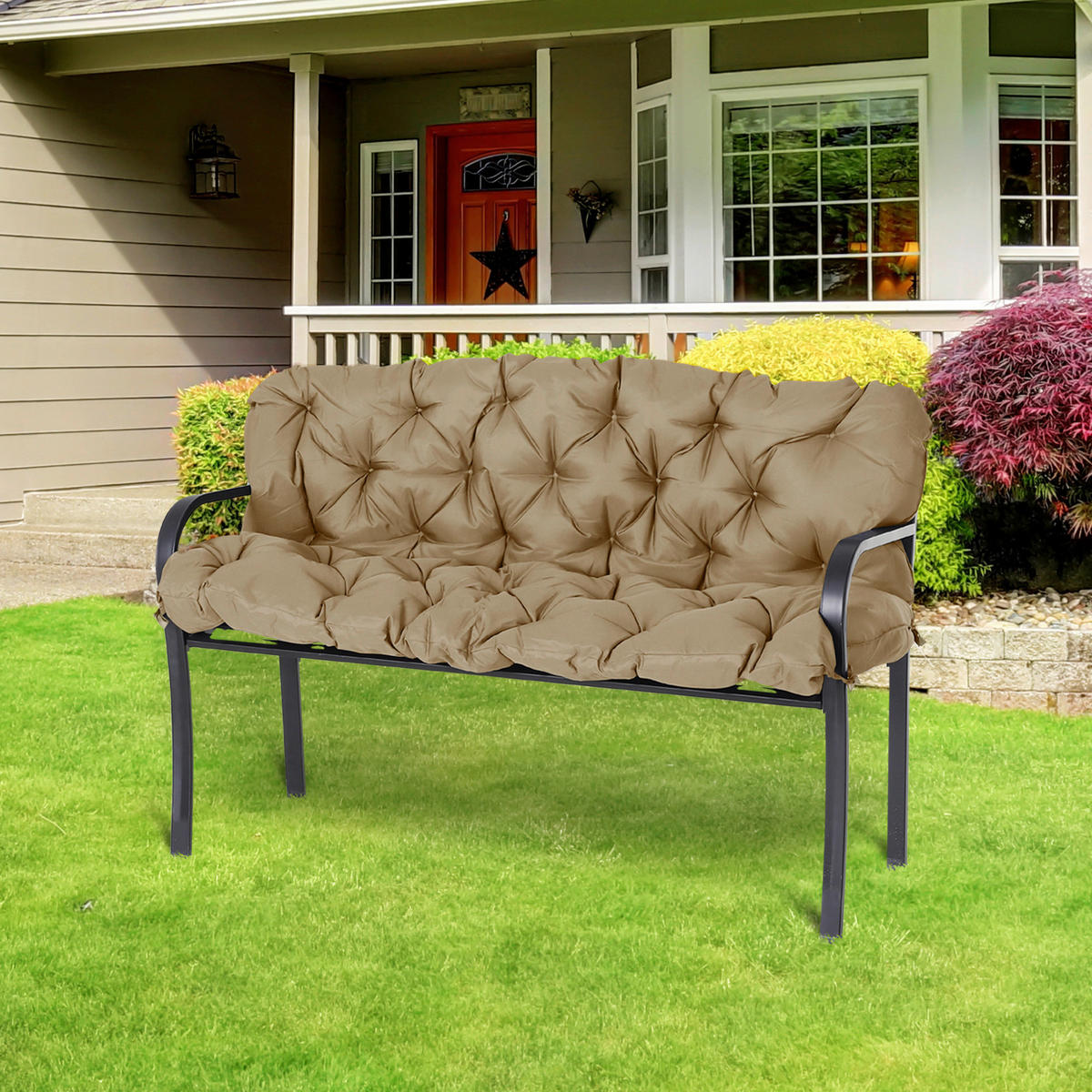 Outsunny Bankauflage khaki Schaumstoff B/H/L: ca. 98x8x150 cm Bankauflage - khaki (150,00/98,00/8,00cm) - Outsunny