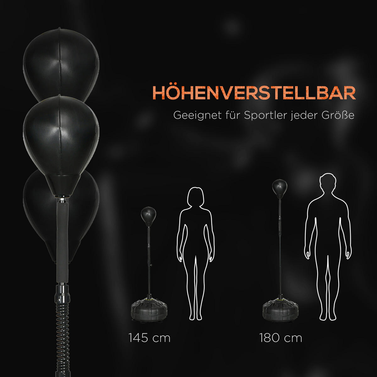 SPORTNOW Fitness-Zubehör schwarz Edelstahl B/H/L: ca. 48x48x180 cm Punchingball - schwarz (180,00/48,00/48,00cm) - SPORTNOW