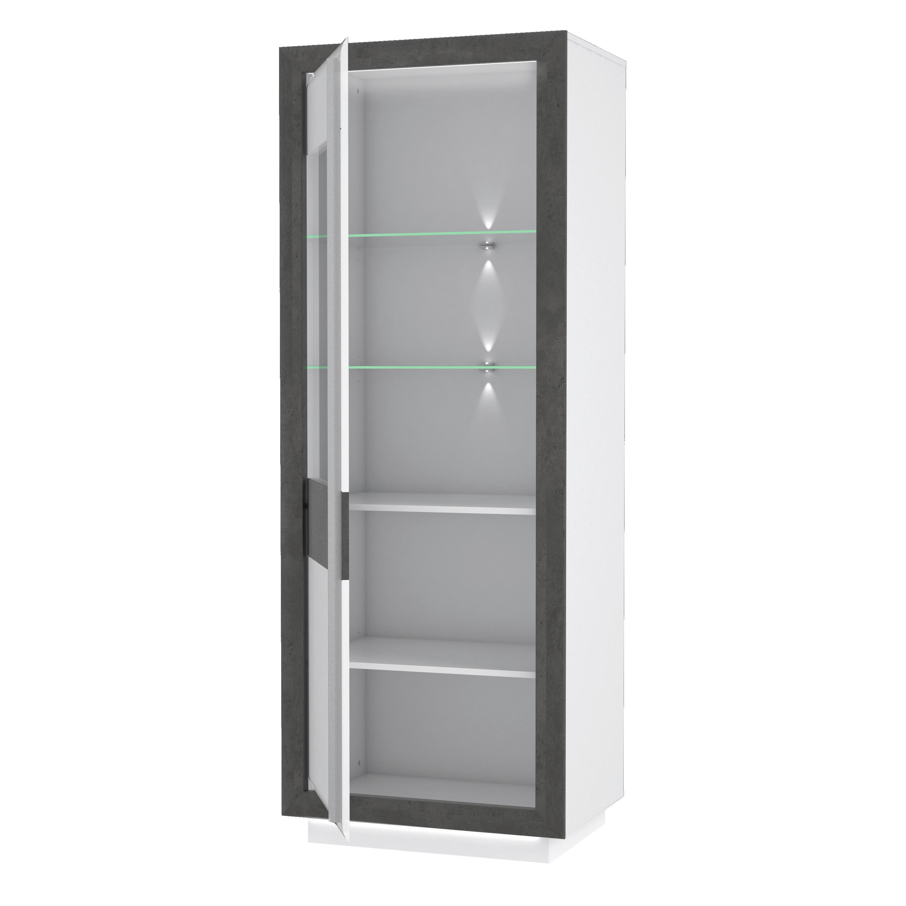 Vitrine  weiß Hochglanz Beton dunkel Optik B/H/T: ca. 73x197x53 cm Canne_Vitrine CQNV712LB-C662 - weiß/Alu (73,00/197,00/53,00cm)