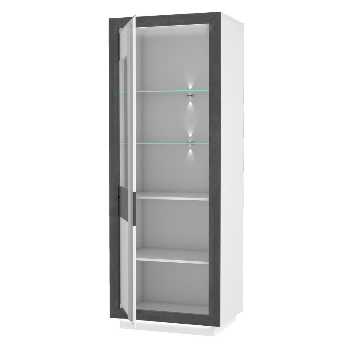 Vitrine  weiß Hochglanz Beton dunkel Optik B/H/T: ca. 73x197x53 cm Canne_Vitrine CQNV712LB-C662 - weiß/Alu (73,00/197,00/53,00cm)