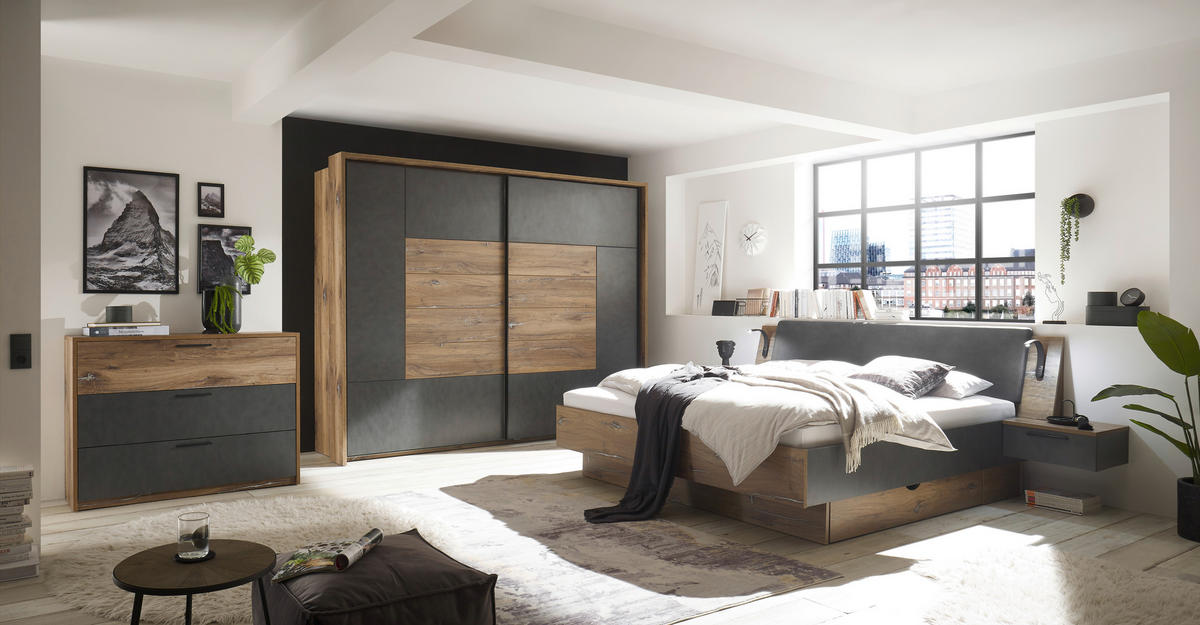 Bettanlage York Oak Flagstaff Nachbildung Matera Optik B/H/T: ca. 278x102x217 cm Liegefläche B/L: ca. 180x200 cm York - Oak (278,00/102,00/217,00cm)