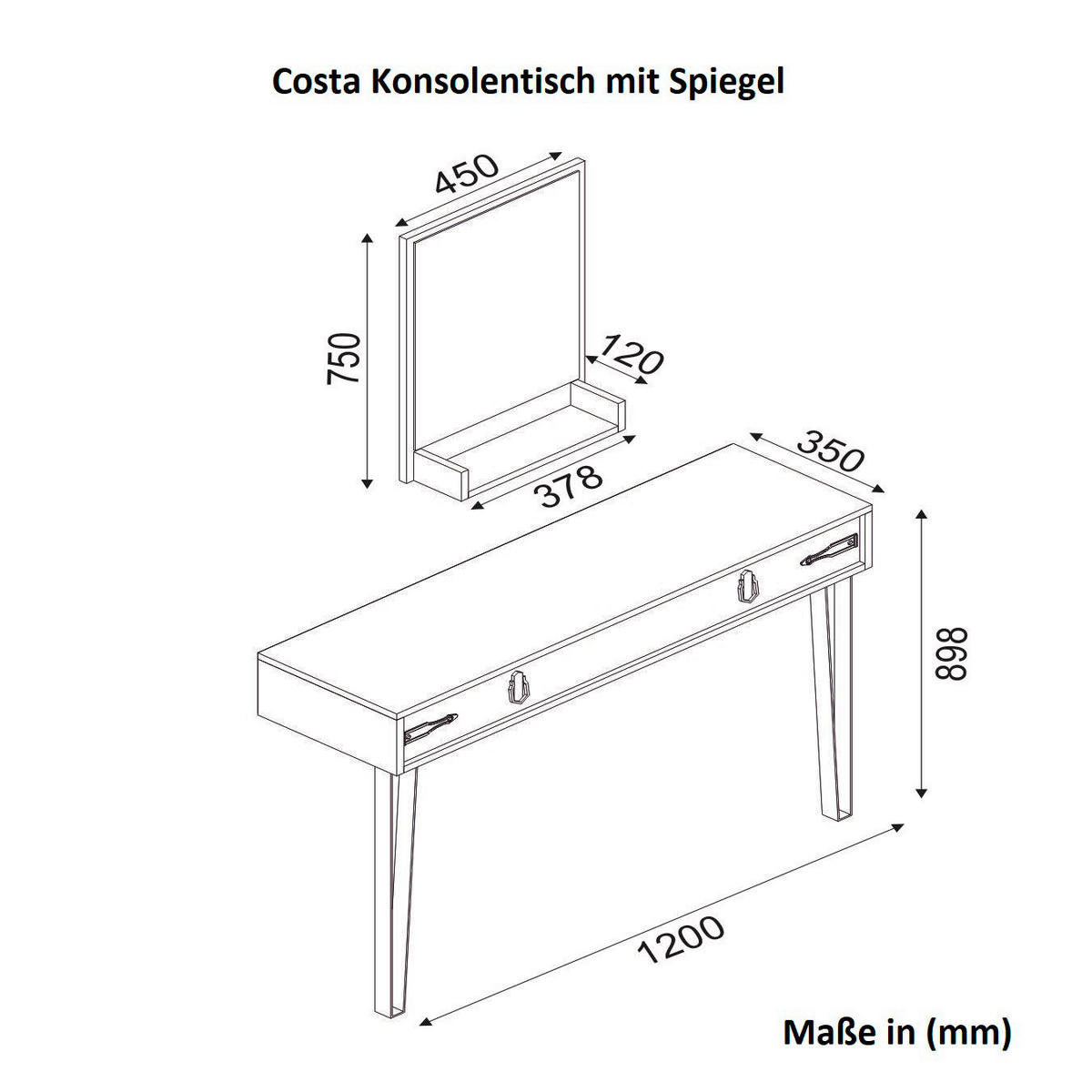 Konsolentisch Costa Eiche Nachbildung Spanplatte B/H/T: ca. 120x90x35 cm Costa - Eiche (120,00/90,00/35,00cm) - moebel17