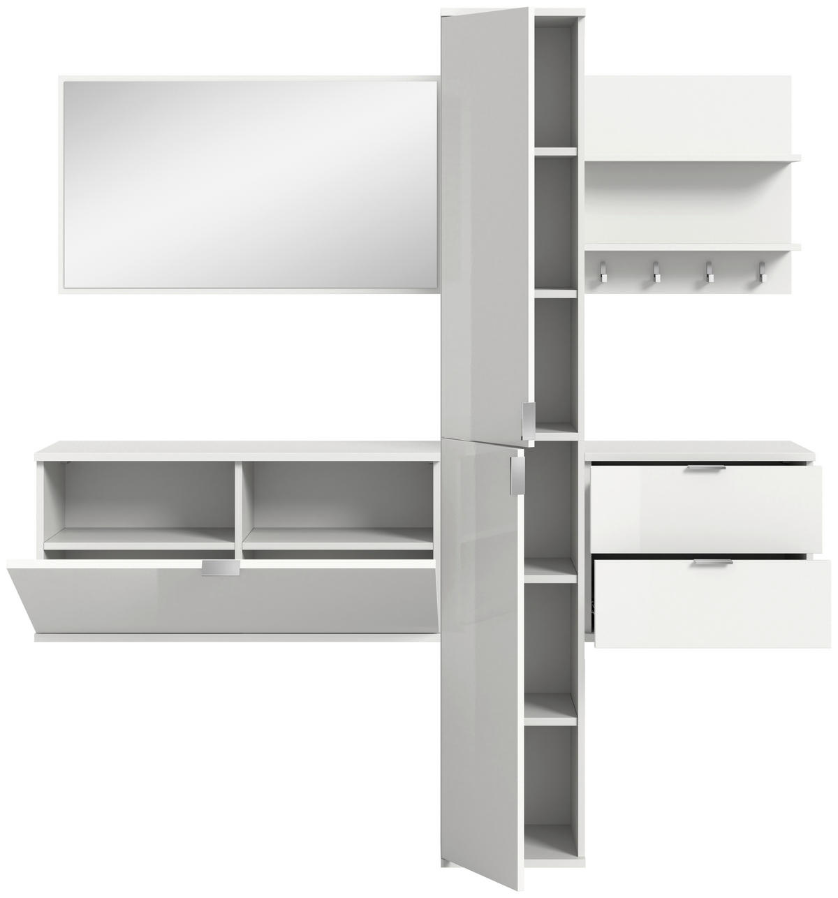 Garderobe PROJEKT X weiß weiß Hochglanz B/H/T: ca. 174x191x37 cm PROJEKT X - weiß (174,00/191,00/37,00cm) - xonox.home