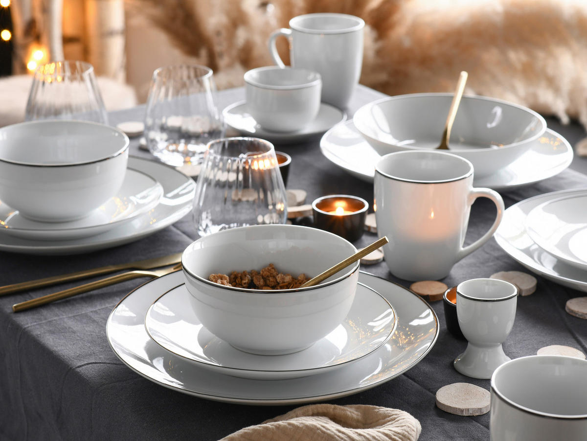 CreaTable Tafelservice Luna Black Line weiß Porzellan 18 tlg. Luna Black Line - weiß - CreaTable