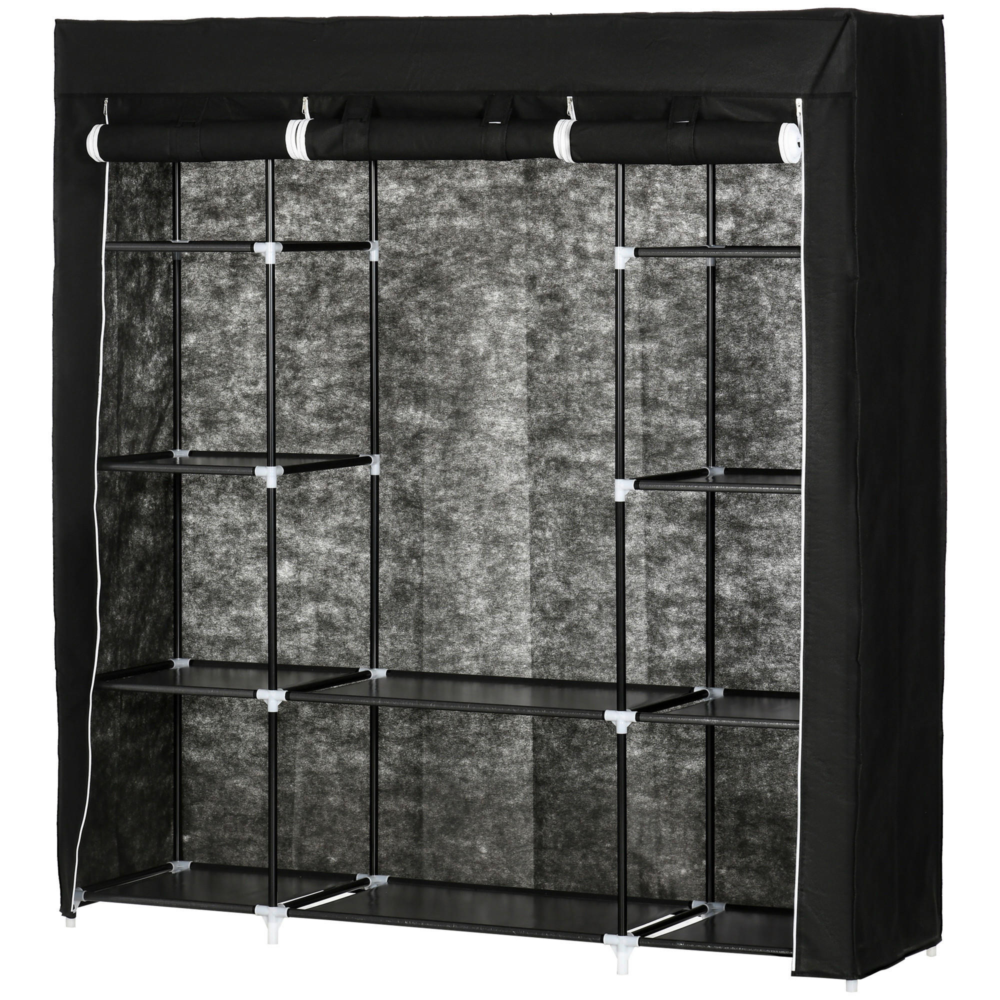 HOMCOM Kleiderschrank schwarz Edelstahl B/H/L: ca. 43x150x162,5 cm Stoffschrank - schwarz (162,50/43,00/150,00cm) - HOMCOM
