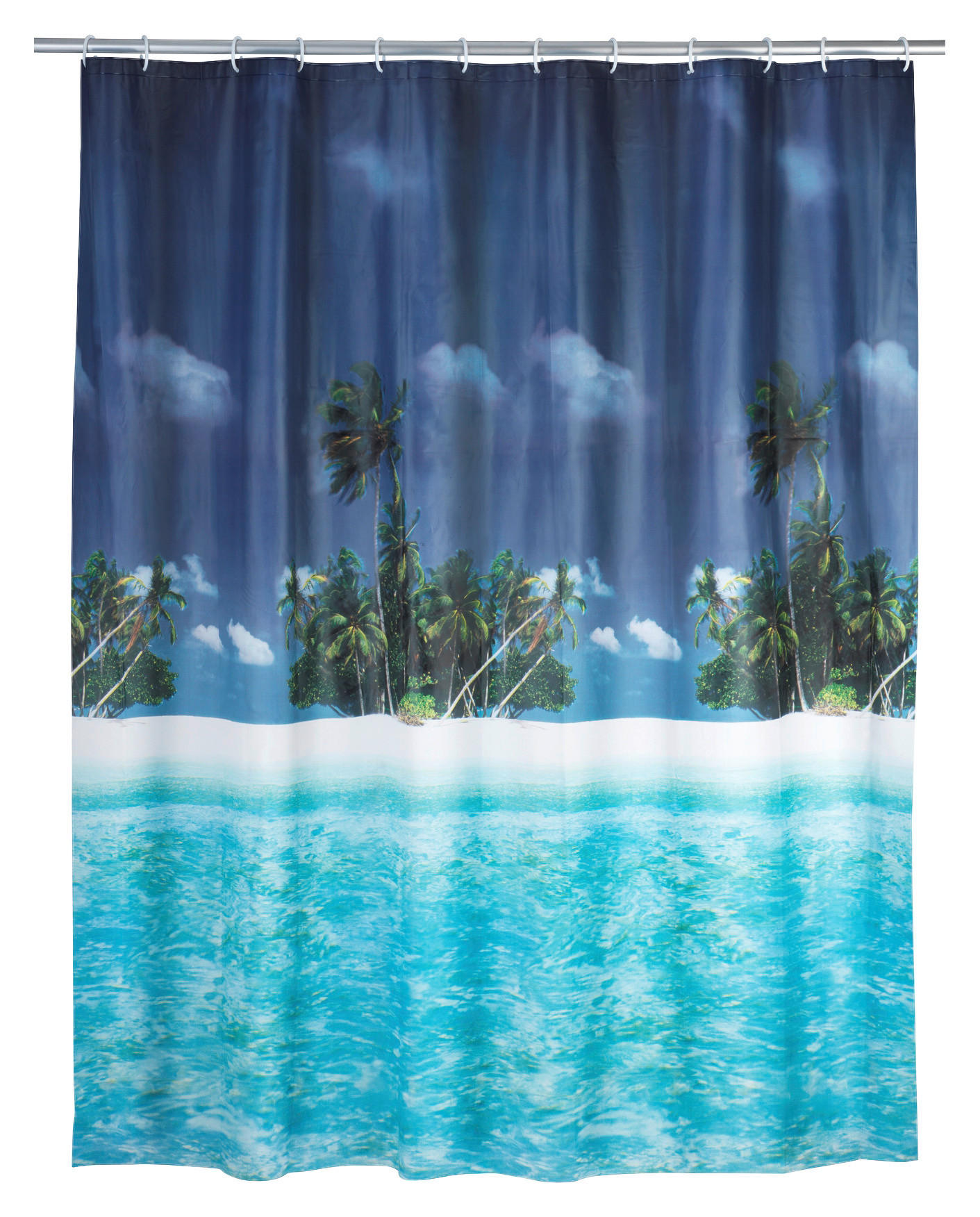 Duschvorhang blau türkis weiß Kunststoff B/L: ca. 180x200 cm Duschvorhang_Palmenstrand_Wenko - blau/weiß (180,00/200,00cm) - WENKO