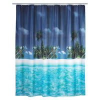 Duschvorhang blau türkis weiß Kunststoff B/L: ca. 180x200 cm Duschvorhang_Palmenstrand - blau/weiß (180,00/200,00cm) - Wenko